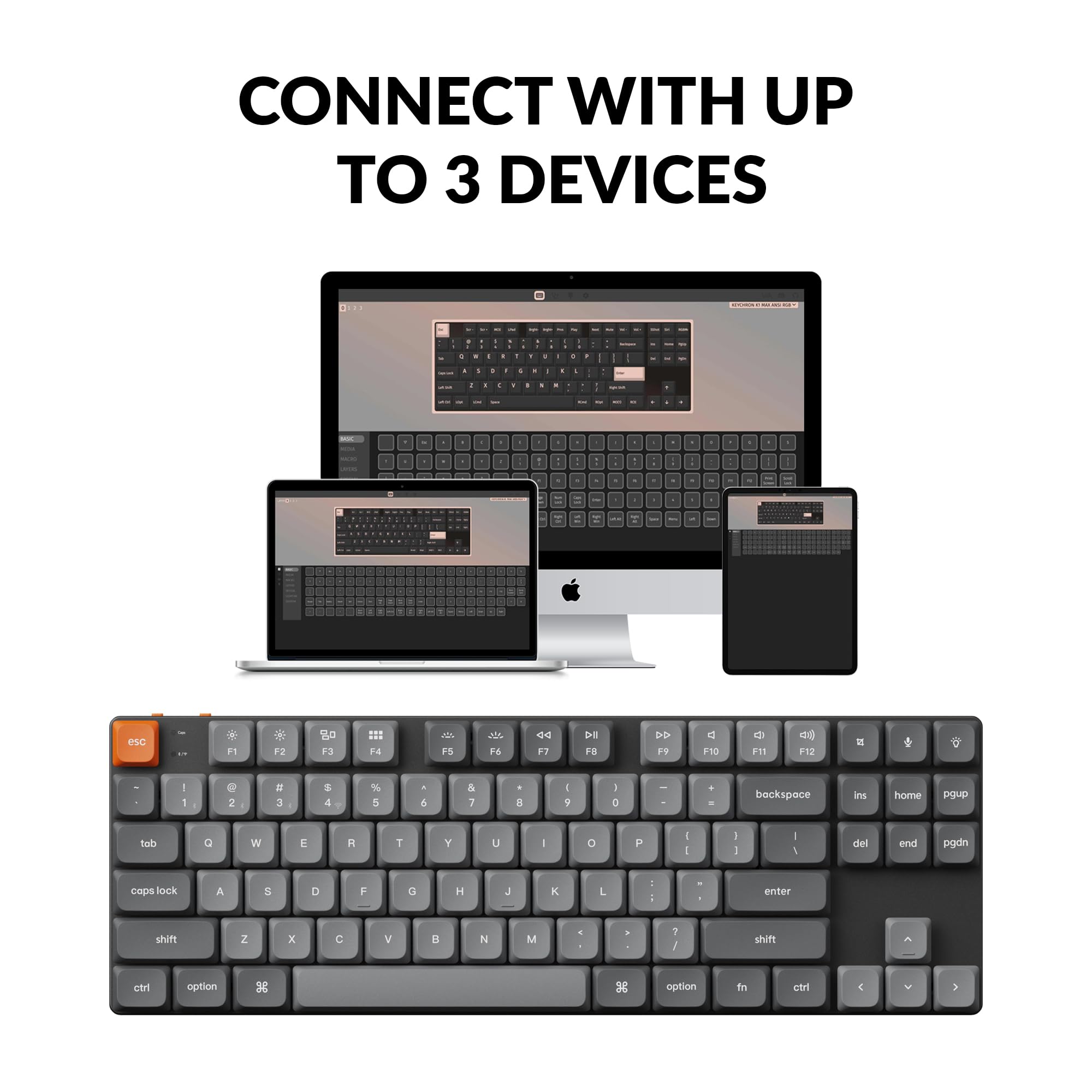 Keychron K1 Max Ultra-Slim Wireless Mechanical Keyboard - Bluetooth/USB Wired, QMK/VIA Programmable, Hot-Swappable TKL Layout with RGB Backlight, Low-Profile Gateron Brown Switches - Perfect for Office, Gaming & Typing