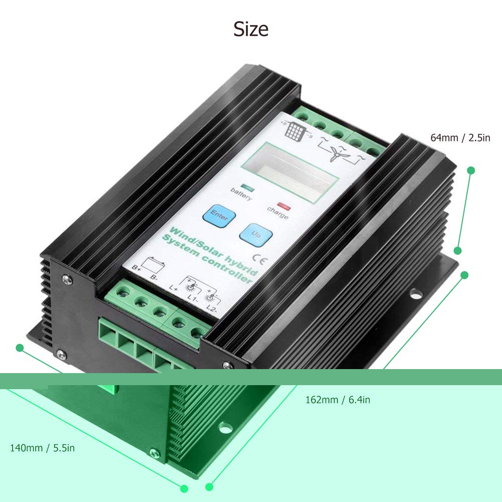 SolaMr 1000W 12V/24V Wind Solar Hybrid Charge Controller - 600W Wind & 400W Solar PWM Charging with LCD Display | Digital Intelligent Regulator for Off-Grid Power Systems, RV, Marine & Home Solar Panel Kits