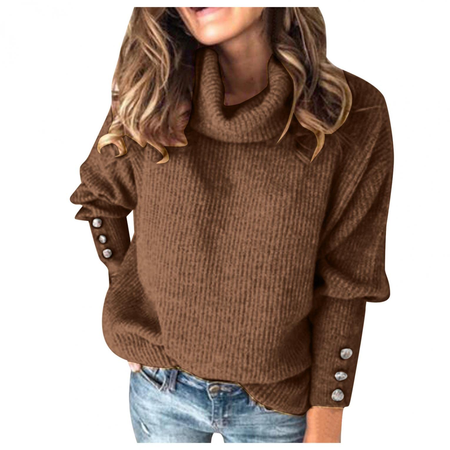 Changeshopping Women's Winter Sweaters - Casual Bow Collar Solid Color Button Sleeve Knitted Sweater Warm Top | Cozy Winter Outfit for Office, Dating & Holiday Gatherings