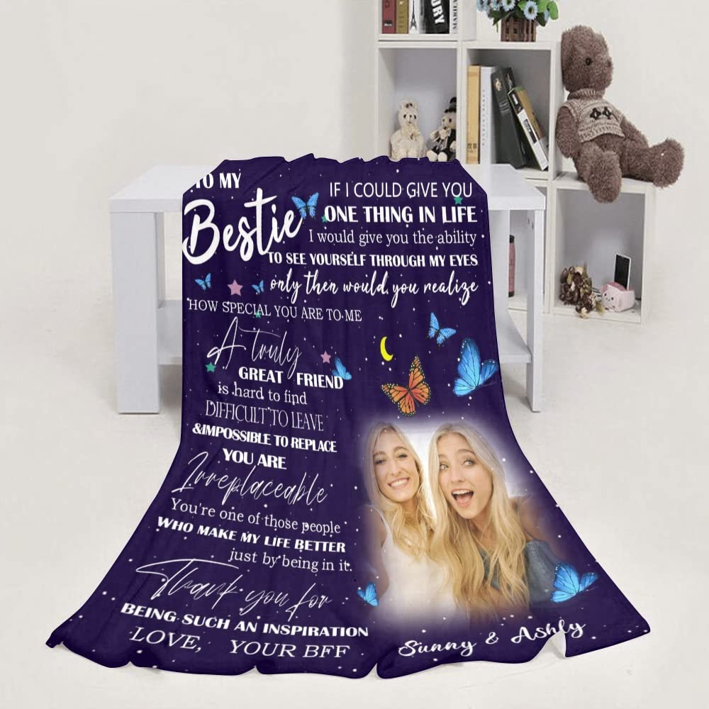 Personalized Best Friends Blankets for Women - Custom BFF Gifts for Bestie - Birthday & Friendship Blankets for Teen Girls & Women - Cozy Throw for Movie Nights, Sleepovers & Camping