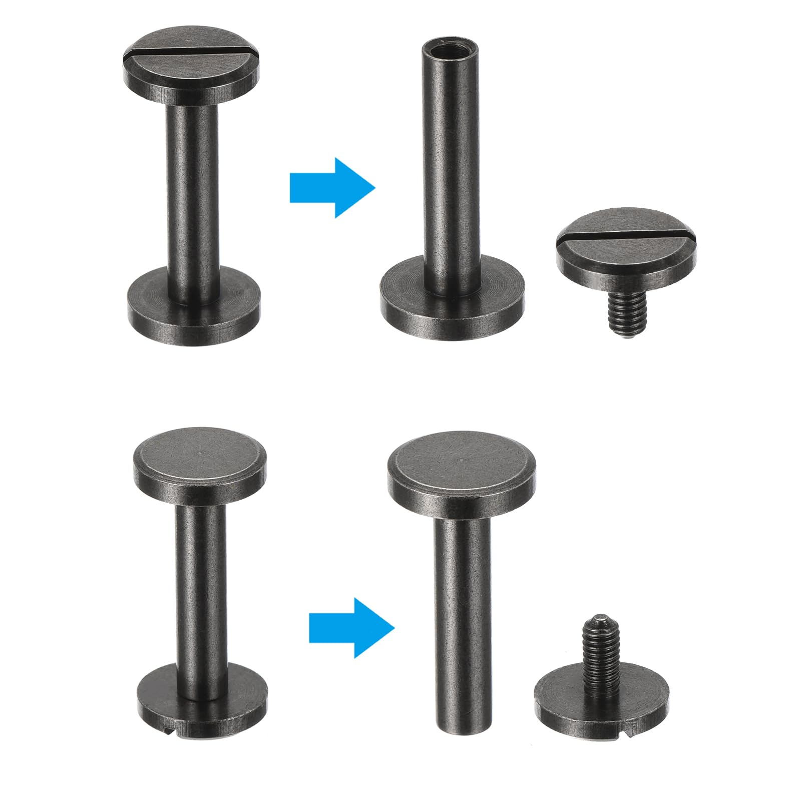 25 Sets Chicago Screws - 18mm L Slotted Binding Post Screws, Brass Fasteners & Rivets for Leather Belts, Scrapbooks, Photo Albums - Perfect for DIY Leather Craft, Bookbinding & Repair Projects (Black)