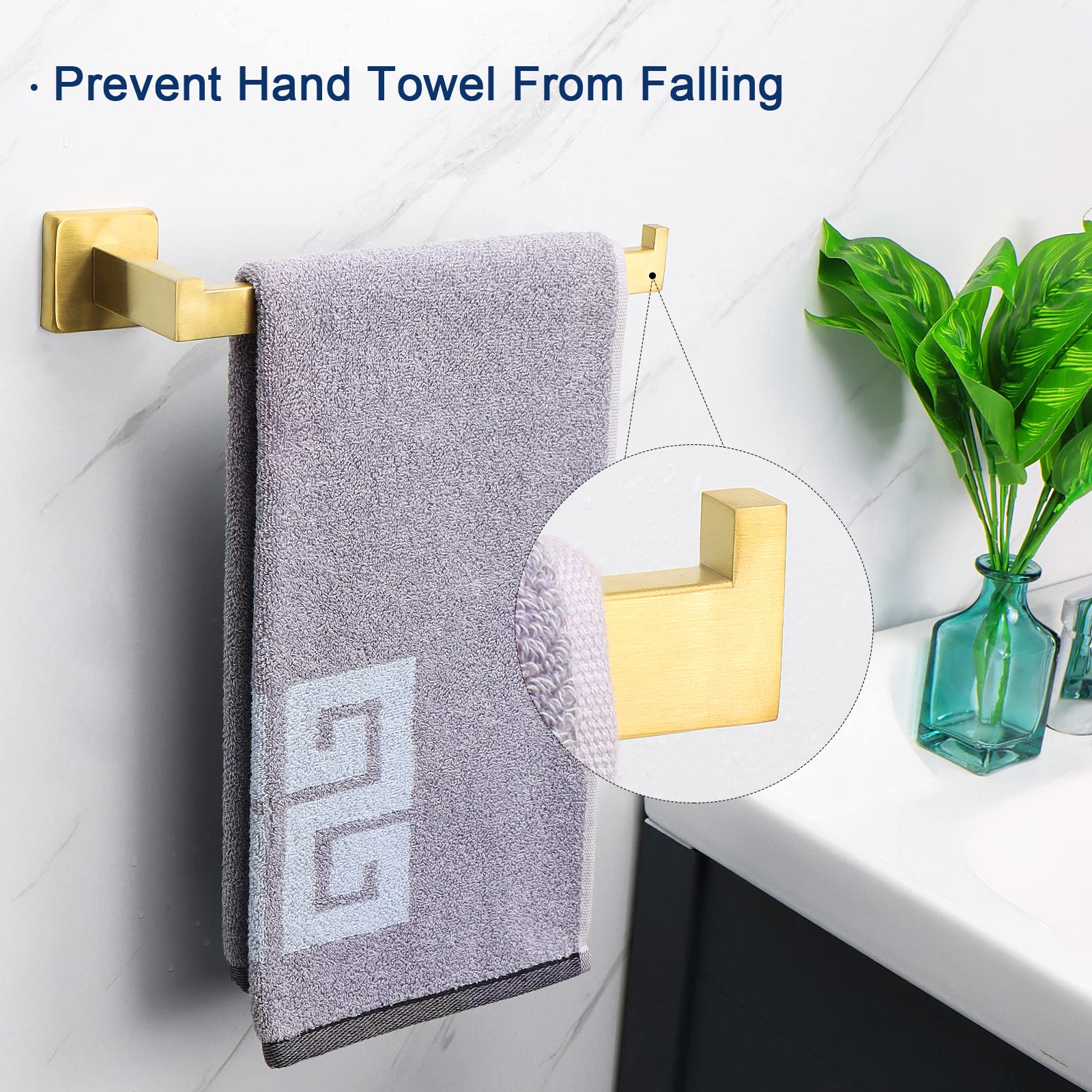 Premium SUS304 Stainless Steel Square Hand Towel Holder - Rustproof Wall Mounted Towel Ring for Bathroom & Kitchen - Contemporary Brushed Gold Bath Accessory - Perfect for Modern Home Decor & Spa-Like Experience