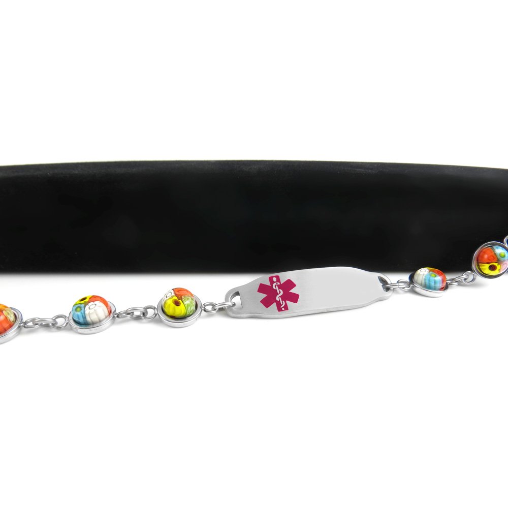 Custom Blood Thinners Medical Bracelet - Millefiori Glass for Emergency ID