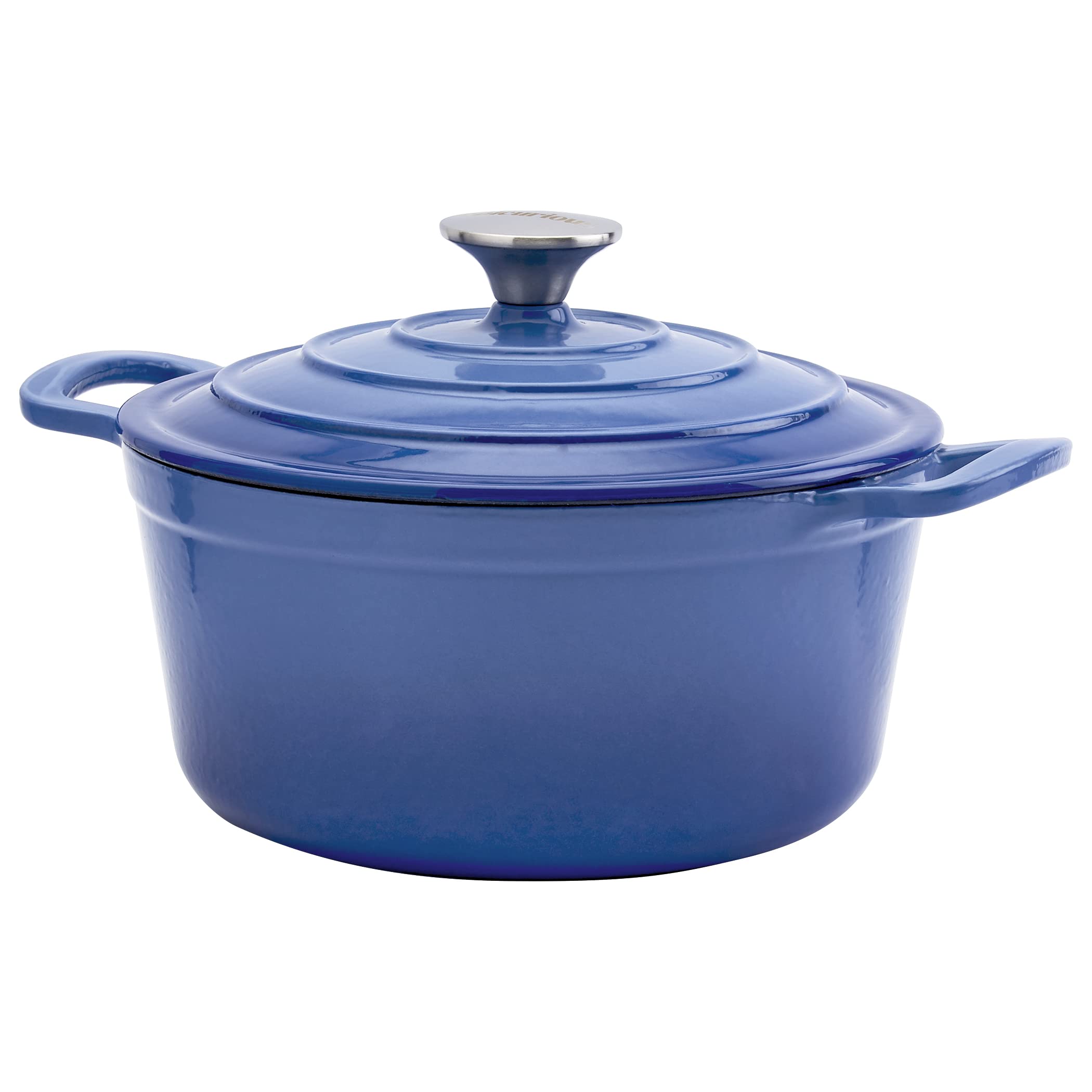 Epicurious Enameled Cast Iron Dutch Oven with Lid - 4 Quart Blue Ceramic Coated Pot for Baking, Braising & Slow Cooking - Perfect for Soups, Stews, Casseroles & Family Dinners