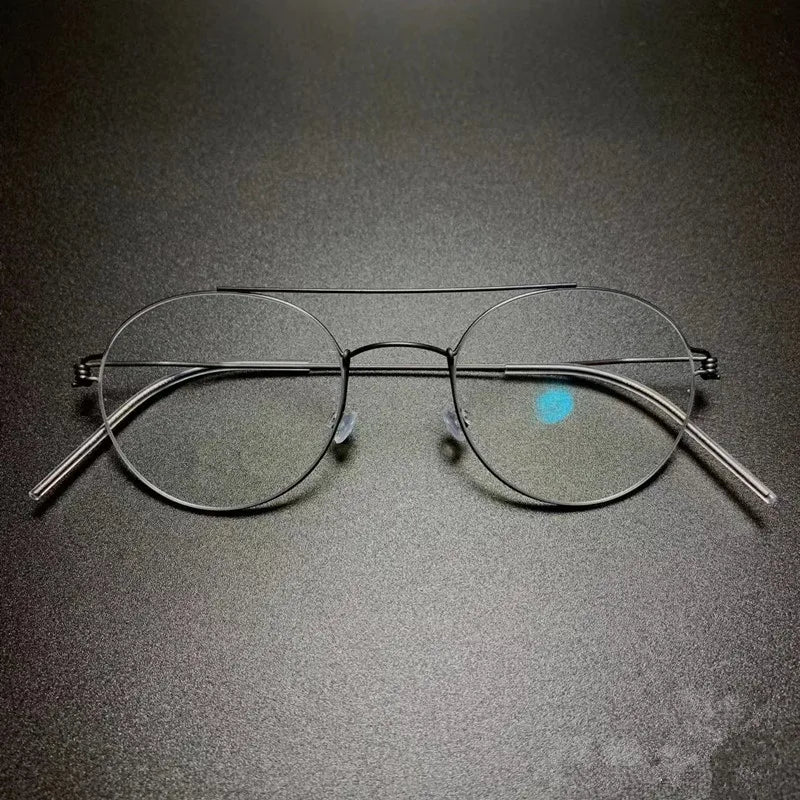 Aimee Unisex Full Rim Round Double Bridge Titanium Eyeglasses Frame 21821 - Lightweight Durable Glasses for Work, Reading & Fashion (Men & Women)