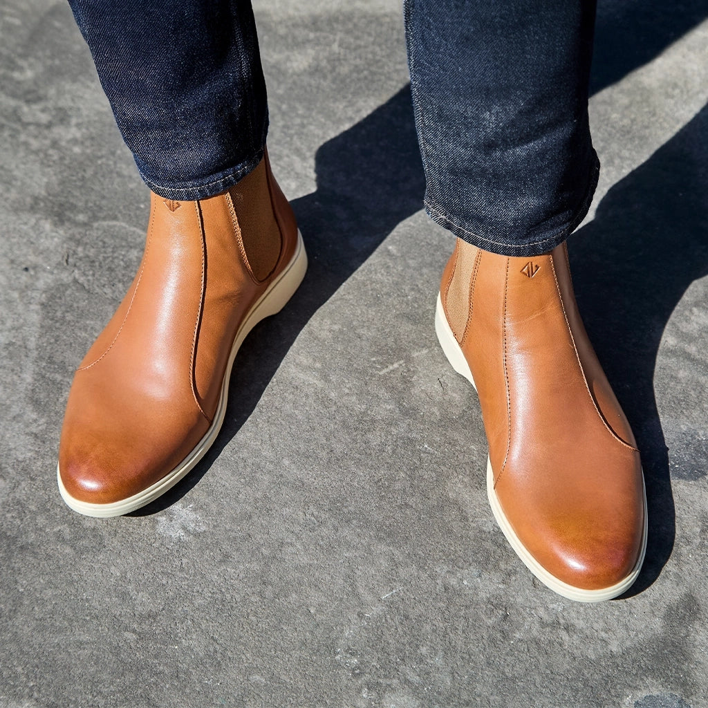 The Chelsea Boots for Women - Honey & Cream Leather Ankle Boots - Stylish & Comfortable for Fall, Winter & Casual Outfits