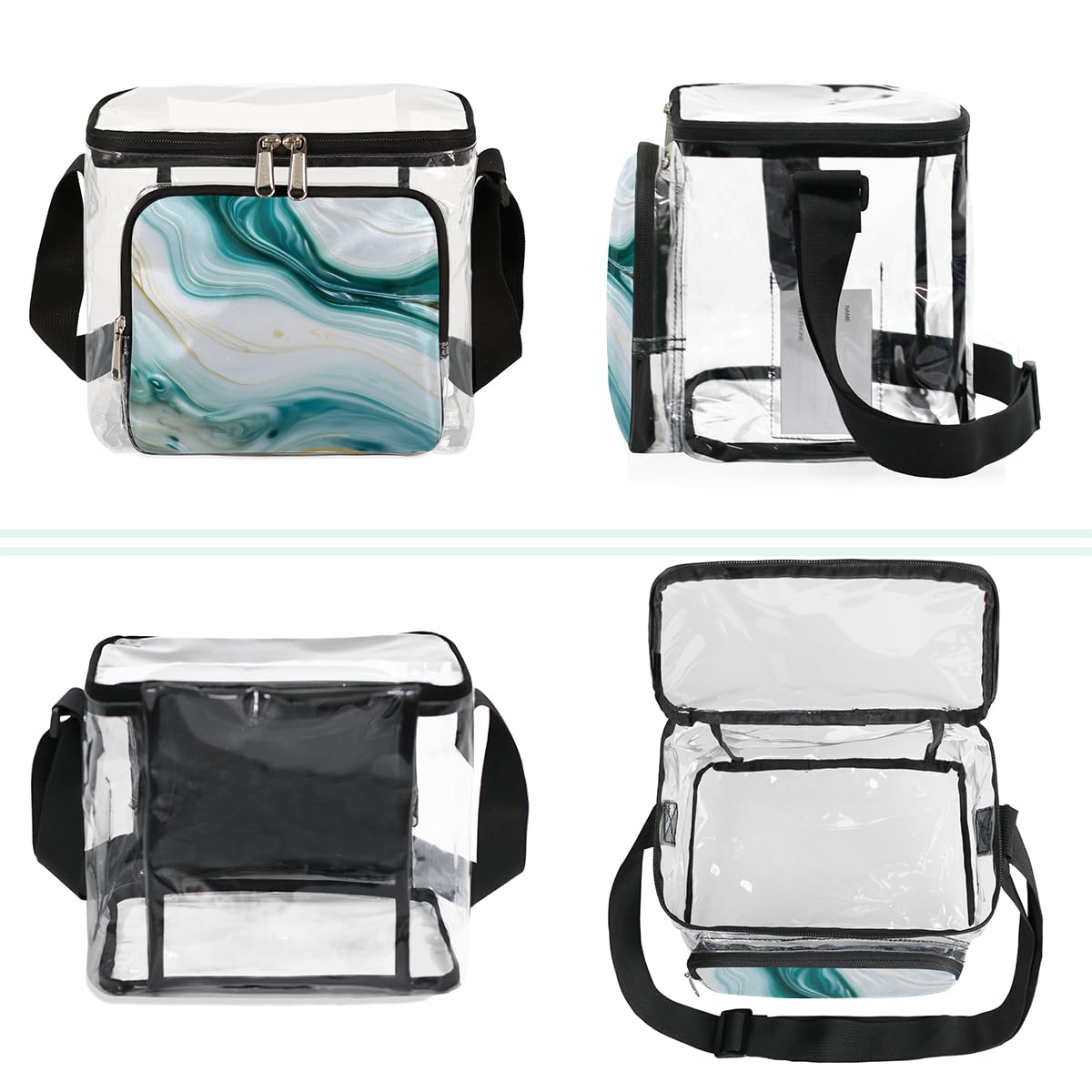 GzLeyigou Clear Transparent Tote Bag with Handles - Natural Liquid Texture Art Design Crossbody Shoulder Bag for Lunch, Outdoor Activities, Travel, Picnics, Concerts & Sports Events | Stadium Approved Multipurpose Carryall | Perfect for Beach Days, Shopping, Music Festivals and Daily Commute