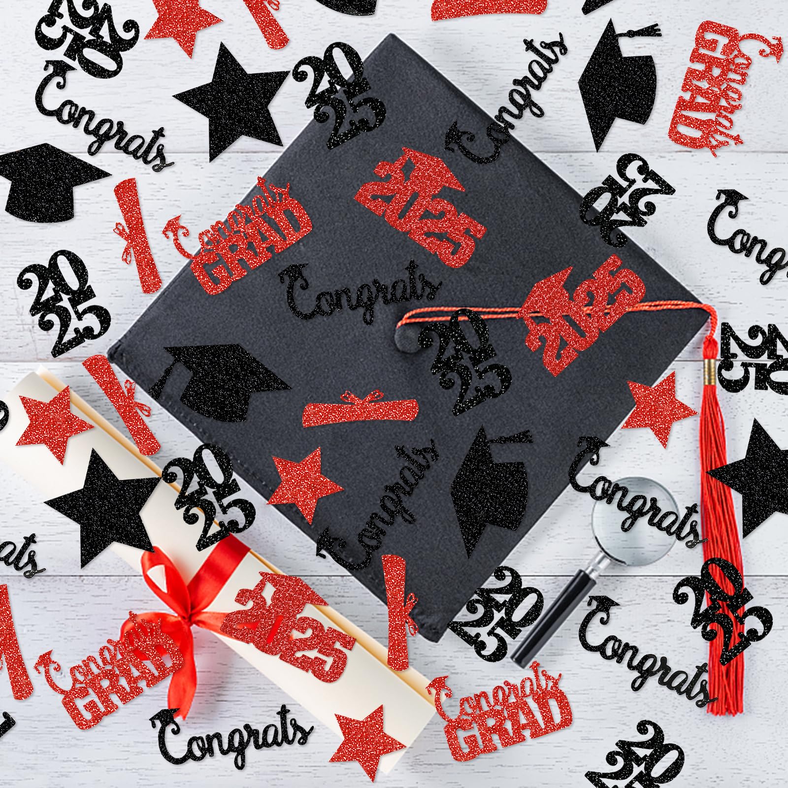 200Pcs 2025 Graduation Confetti - Red Table Confetti for Graduation Party Decorations, Grad Party Supplies, Commencement Celebration - Perfect for Table Scatter, Photo Backdrops & Graduation Centerpieces