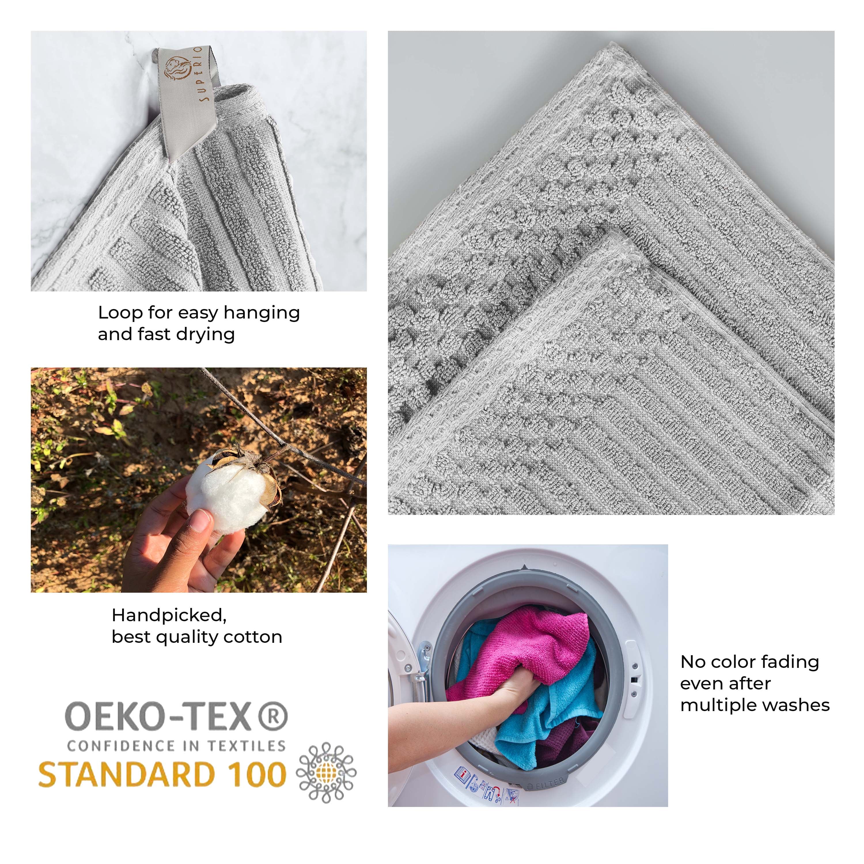 Premium Soho Ribbed Textured Cotton Hand Towels & Bath Sheets Set - Ultra Absorbent, Soft & Quick-Drying - Perfect for Bathroom, Spa, Gym & Guest Use