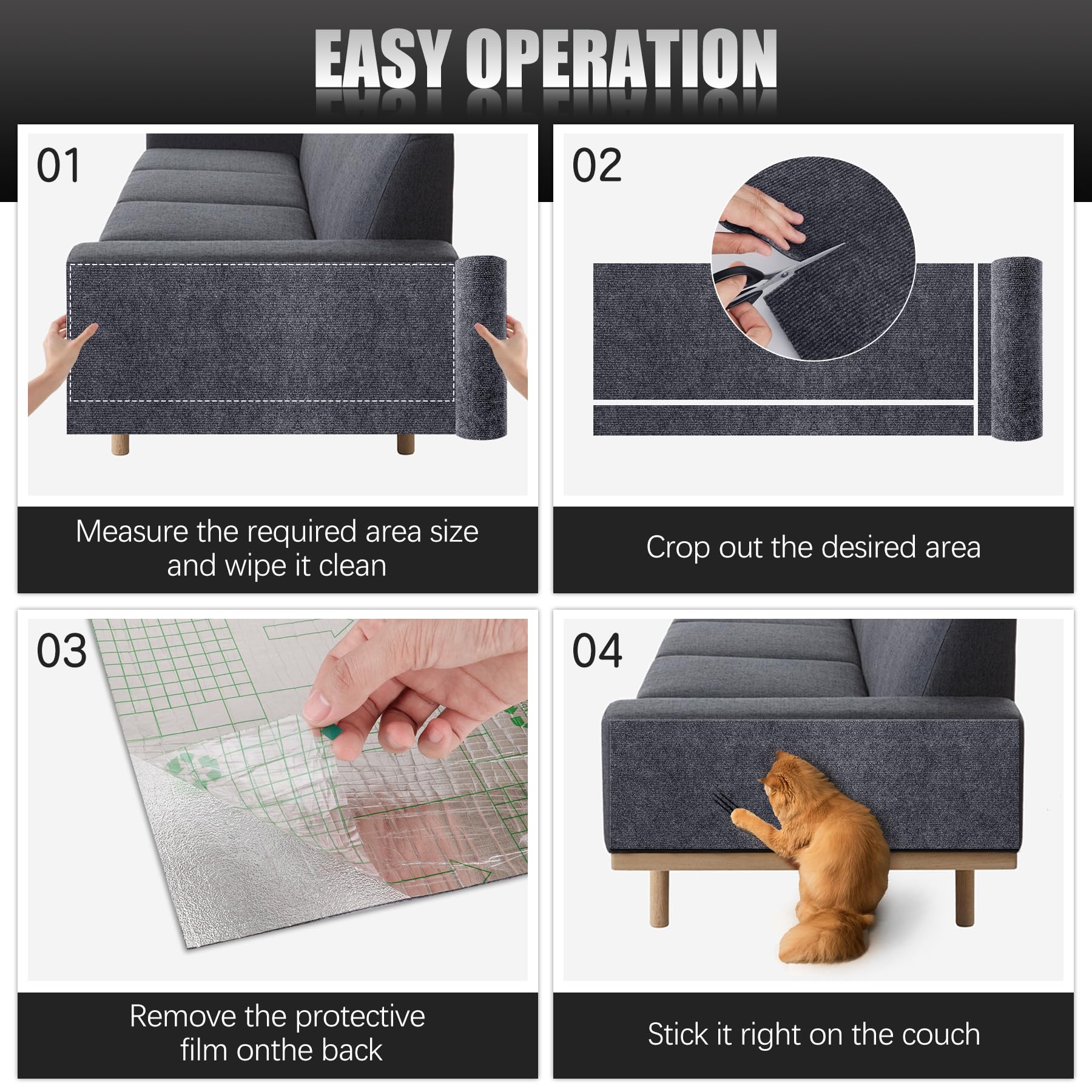 Self-Adhesive Cat Scratch Protector for Furniture - Durable Couch Protector from Cat Claws, DIY Climbing Cat Scratcher Carpet - Perfect for Sofas, Chairs & Pet Furniture Protection