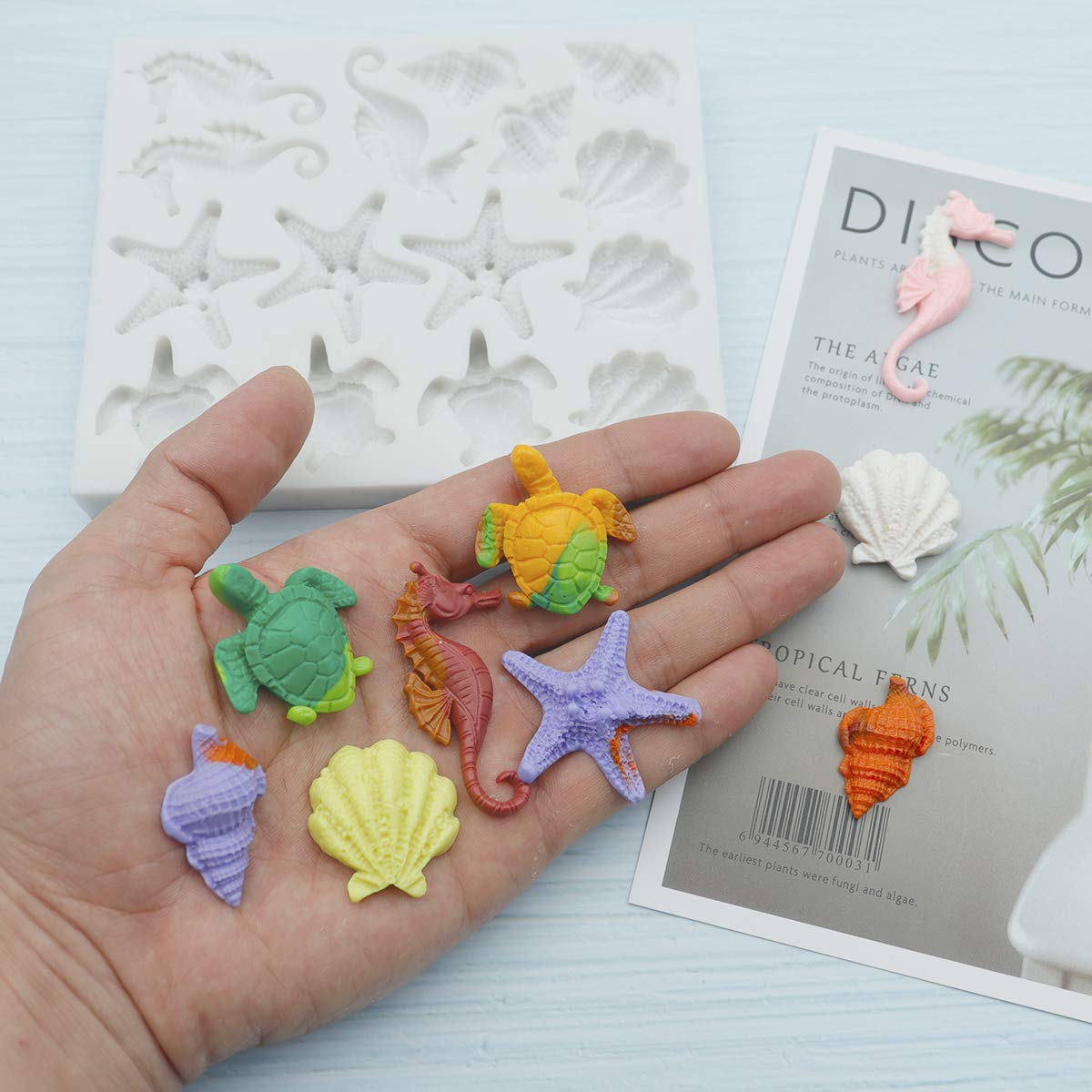 Sakolla Marine Theme Fondant Silicone Molds - Seashell, Conch, Seahorse, Starfish, Turtle Molds for Cake Decorating, Chocolate, Candy & Sugar Crafts | Perfect for Birthday Parties, Beach Weddings & Ocean-Themed Desserts