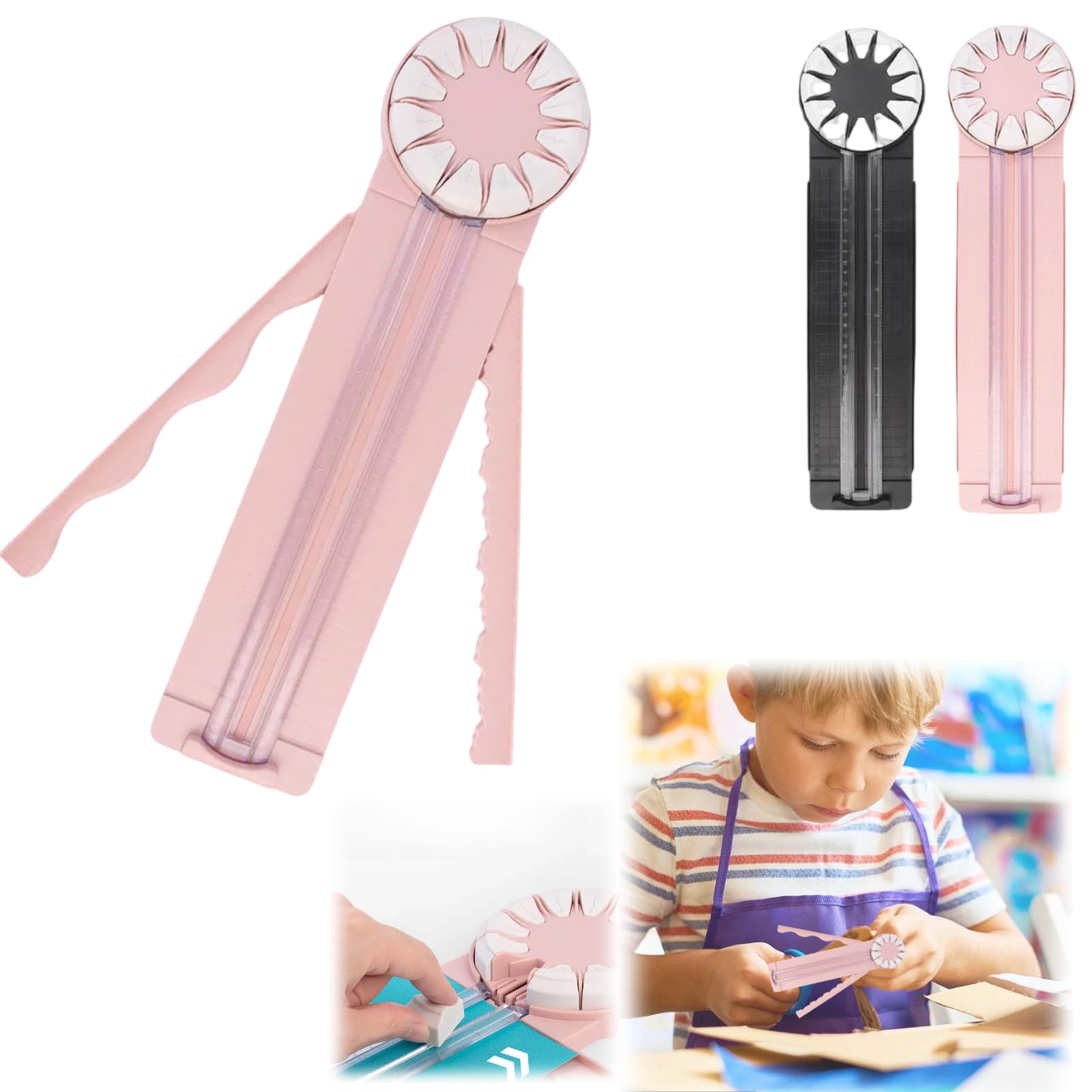 12-in-1 Paper Trimmer & Rotary Cutter with Decorative Edge Scissors - Pink Crafting Tool for Scrapbooking, Card Making, Photo Albums & DIY Projects