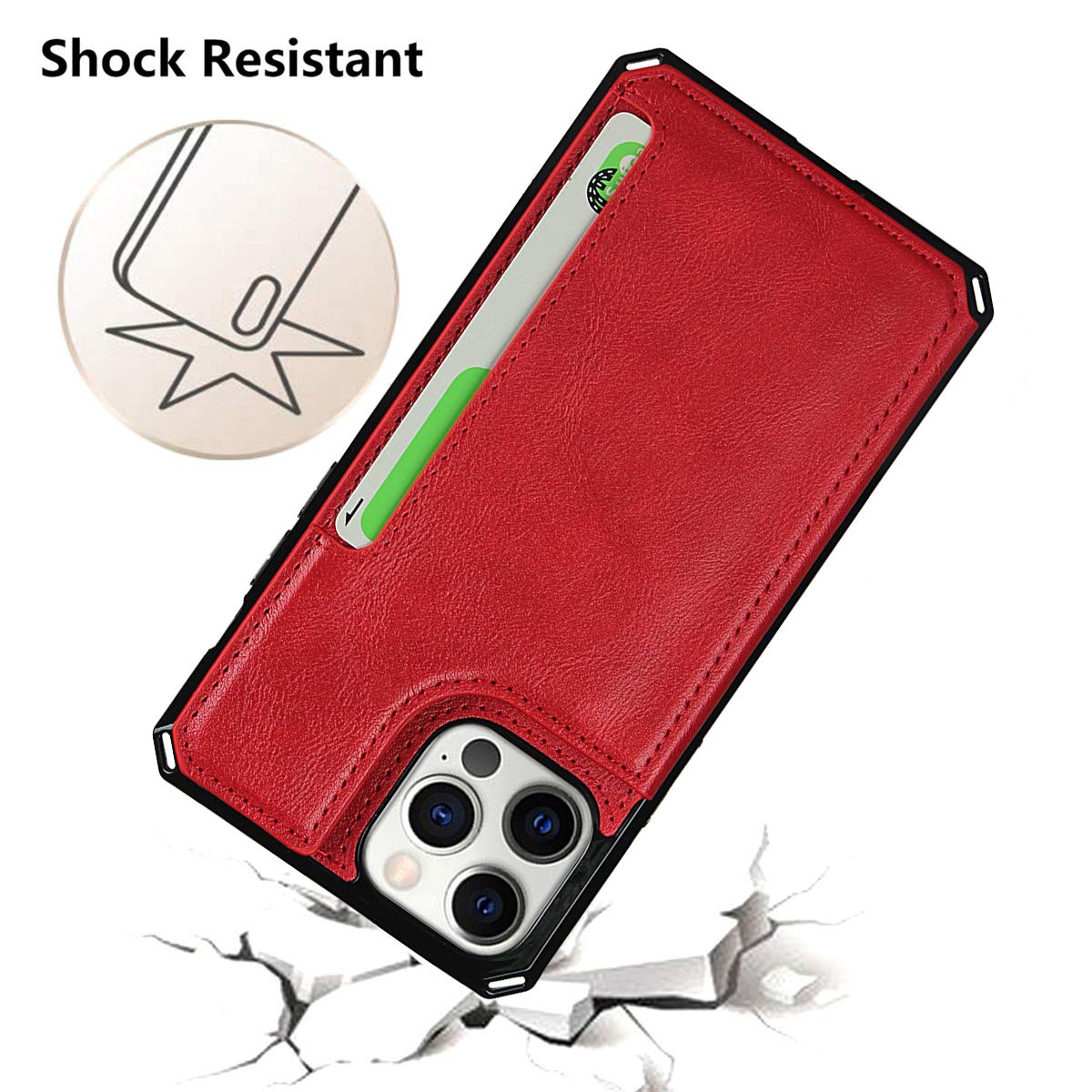 Premium Leather iPhone 12 Case with Card Holder & Stand - Shockproof Wallet Phone Case for iPhone 12/12 Pro (Red) - Perfect for Work, Travel & Everyday Protection