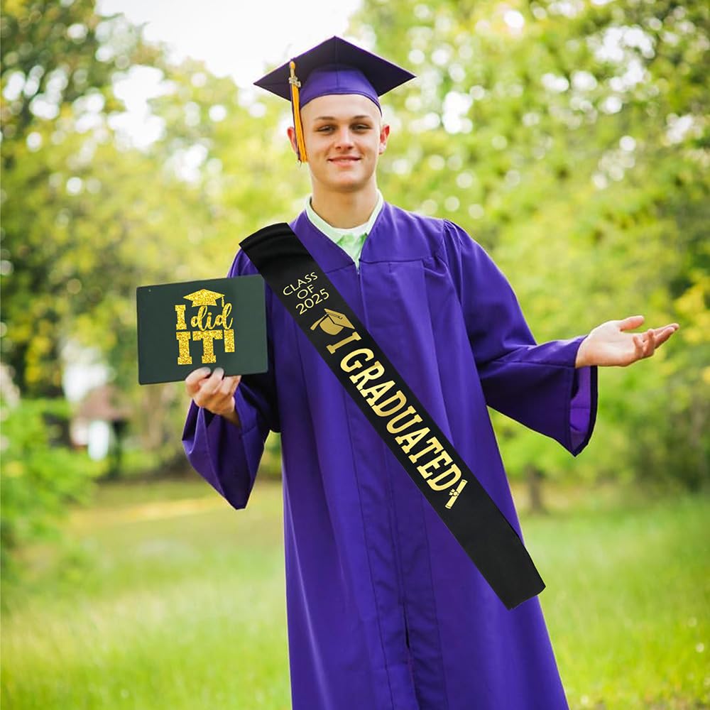 2025 Graduation Sash - Black with Gold Glitter 