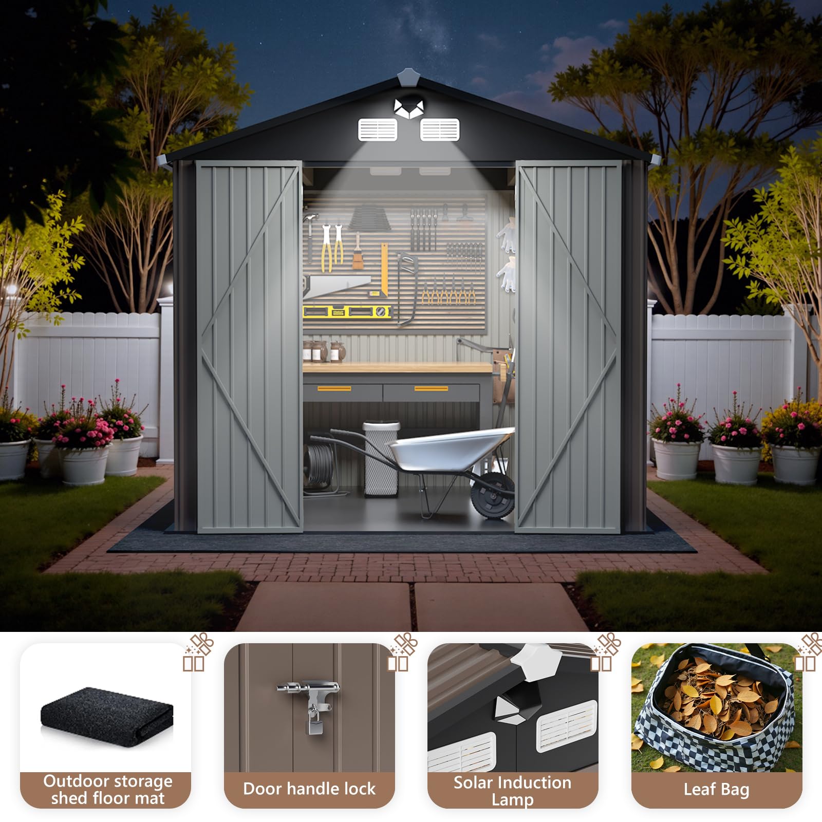 10x8 FT Outdoor Metal Storage Shed - Waterproof Garden Tool Shed with Lockable Doors & Air Vent | Durable Backyard Storage Building for Lawn Equipment, Gardening Tools & Seasonal Items