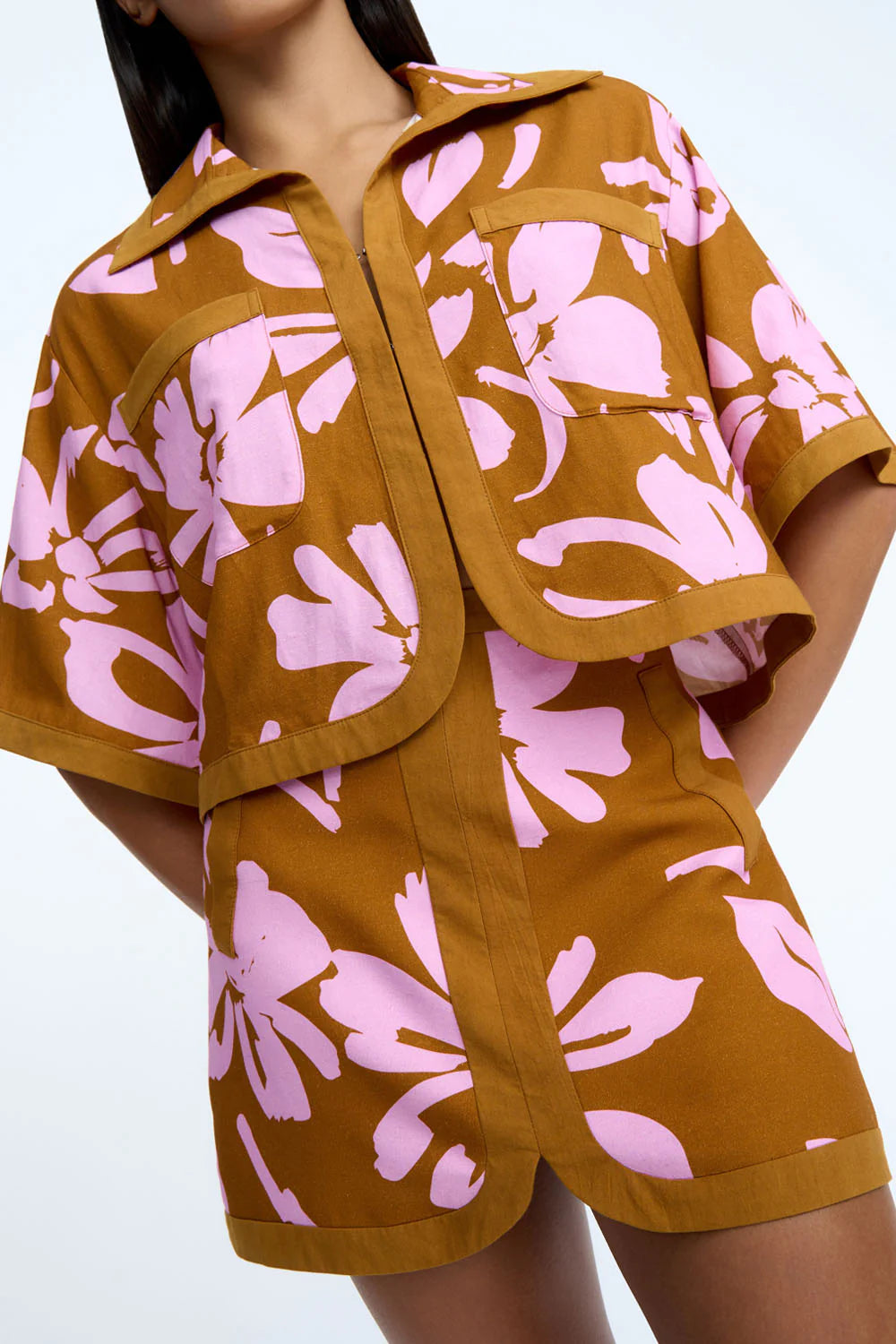 Floral Embroidered Denim Panel Skirt in Pink Clay - Boho Chic Style for Women's Casual Outfits & Summer Fashion