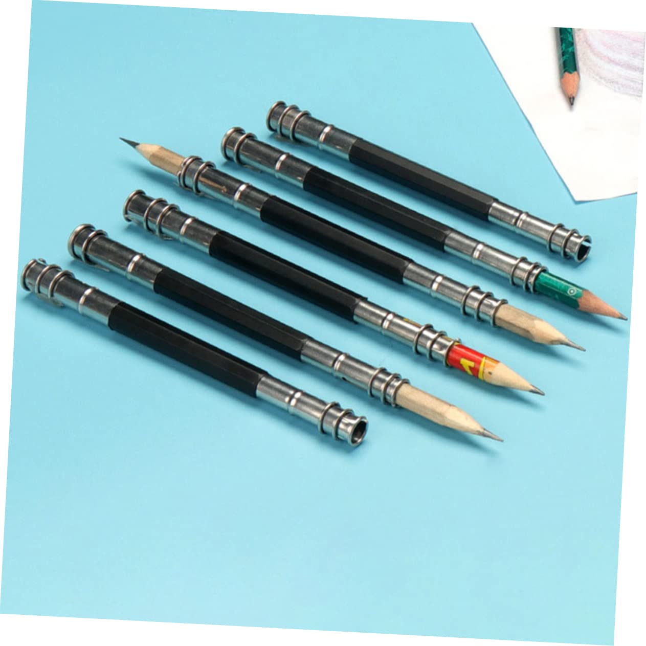 VILLFUL 15pcs Pencil Extender Set - Stainless Steel & Wooden Holder for Artists, Students