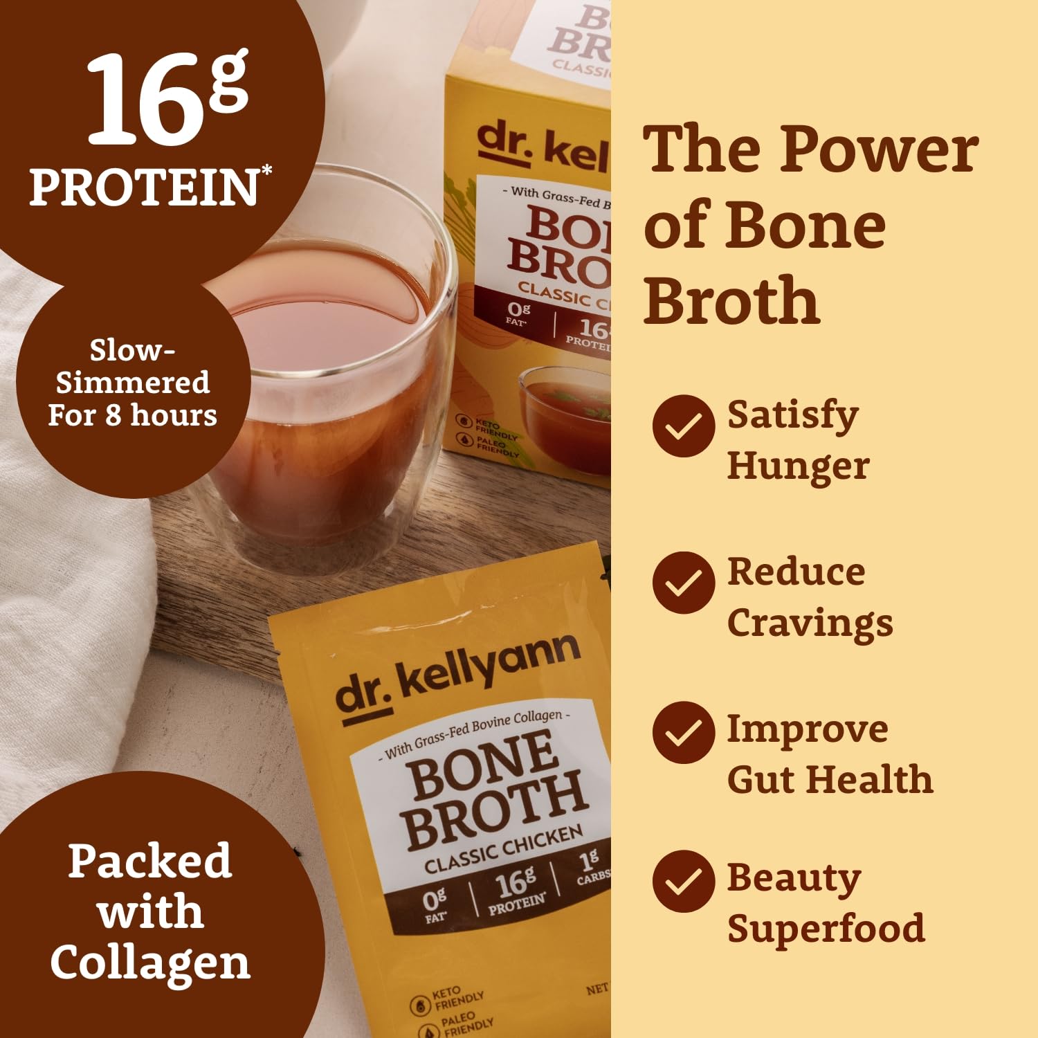 Dr. Kellyann Bone Broth Packets Variety Pack (3 Boxes, 21 Servings) – Classic Chicken, Thai Lemongrass & French Onion Flavors | Keto, Paleo & Gluten-Free | Perfect for Soups, Cooking & On-the-Go Nutrition