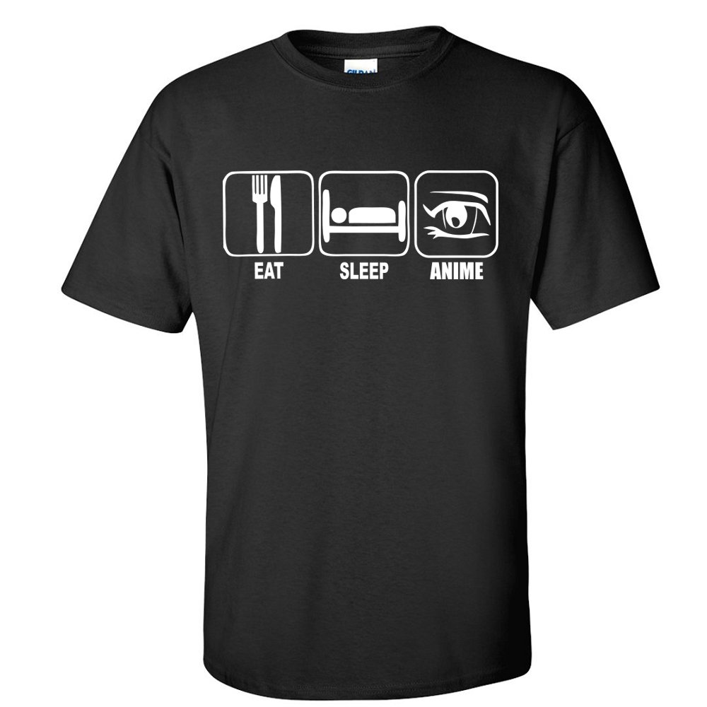 Geek Chic Anime Black T-Shirt - Eat Sleep Anime Graphic Tee for Men & Women - Perfect for Cosplay, Conventions & Casual Wear