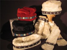 Cream Faux Fur with Tan Edelweiss Trim