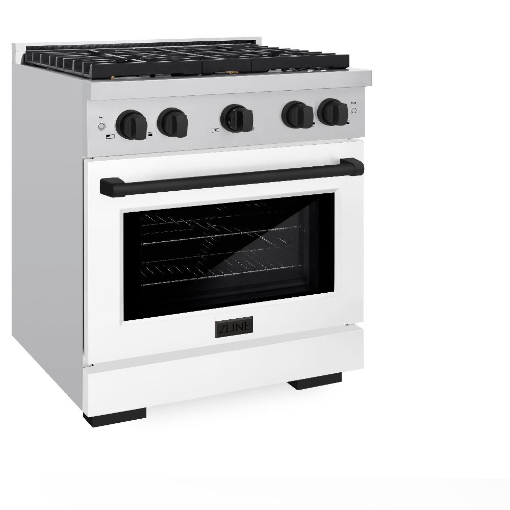 ZLINE Autograph Edition 30-inch 4.2 cu.ft Dual Fuel Range - Stainless Steel Gas Cooktop with 4 Burners & Electric Convection Oven - White Matte Door & Matte Black Accents (SDRZ WM 30 MB) - Perfect for Modern Kitchens, Home Chefs & Professional Cooking
