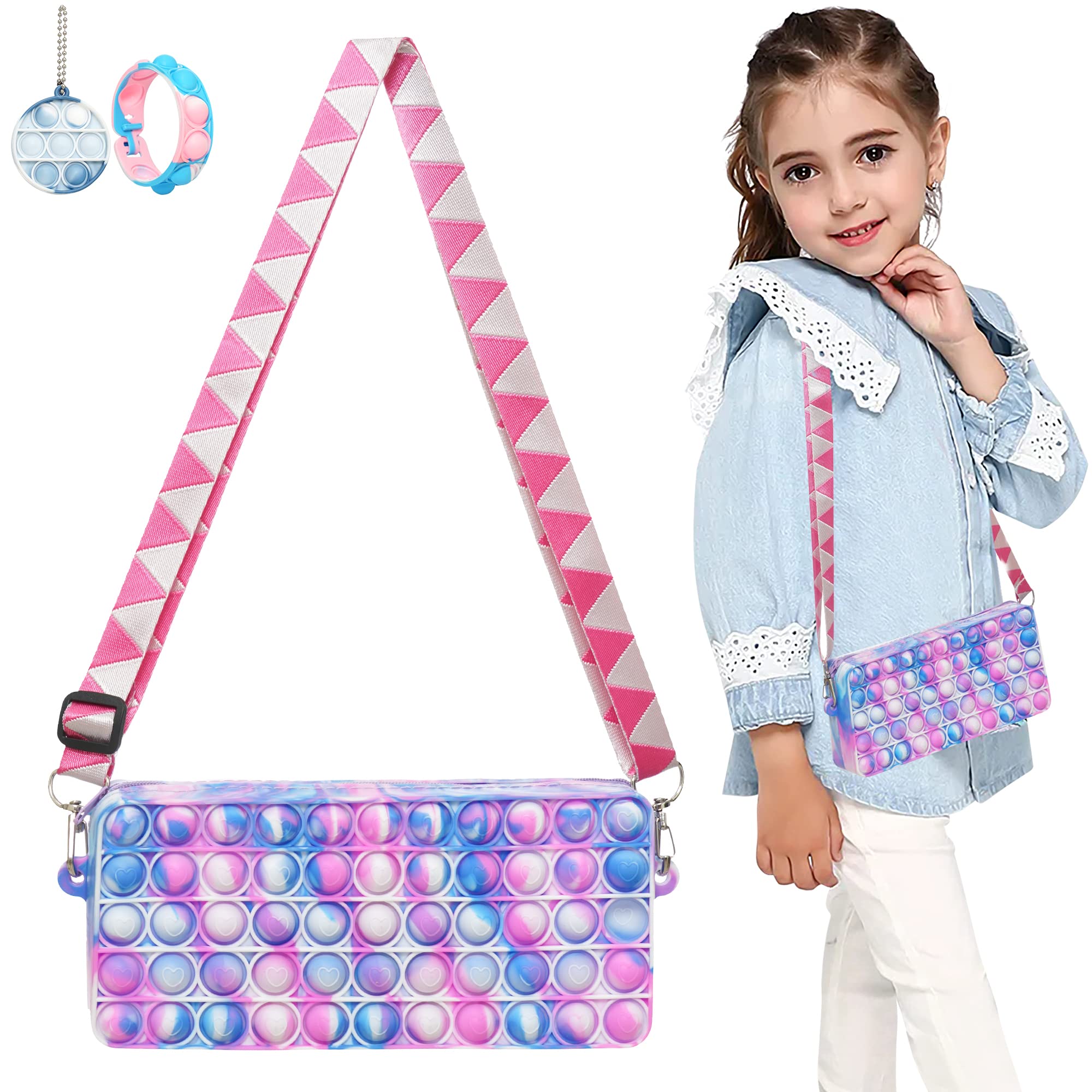 Orlashop 3-in-1 Pop Fidget Purse for Girls - Crossbody Bag, Pencil Case & Bubble Silicone Fidget Toy - Stress Relief for Kids & Teens - Perfect for School, Travel & Sensory Play