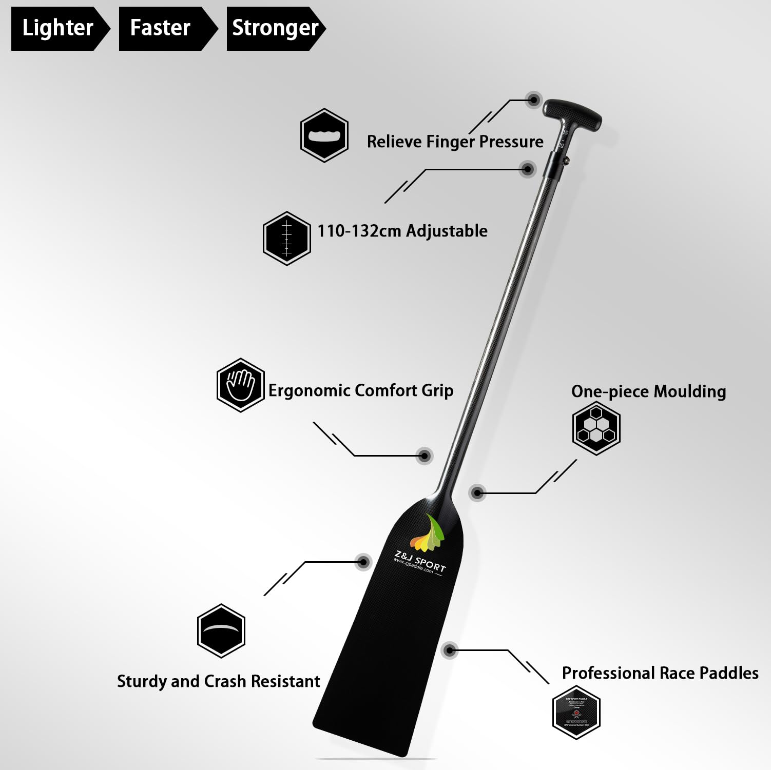 **Z&J SPORT Dragon Boat Paddle 43.3-52 Inch Adjustable Carbon Fiber Oar - IDBF Approved, T-Handle with Adjuster for Competitive & Recreational Dragon Boat Racing (110-132cm, Lightweight & Durable)** - Perfect for Training, Racing, and Team Events