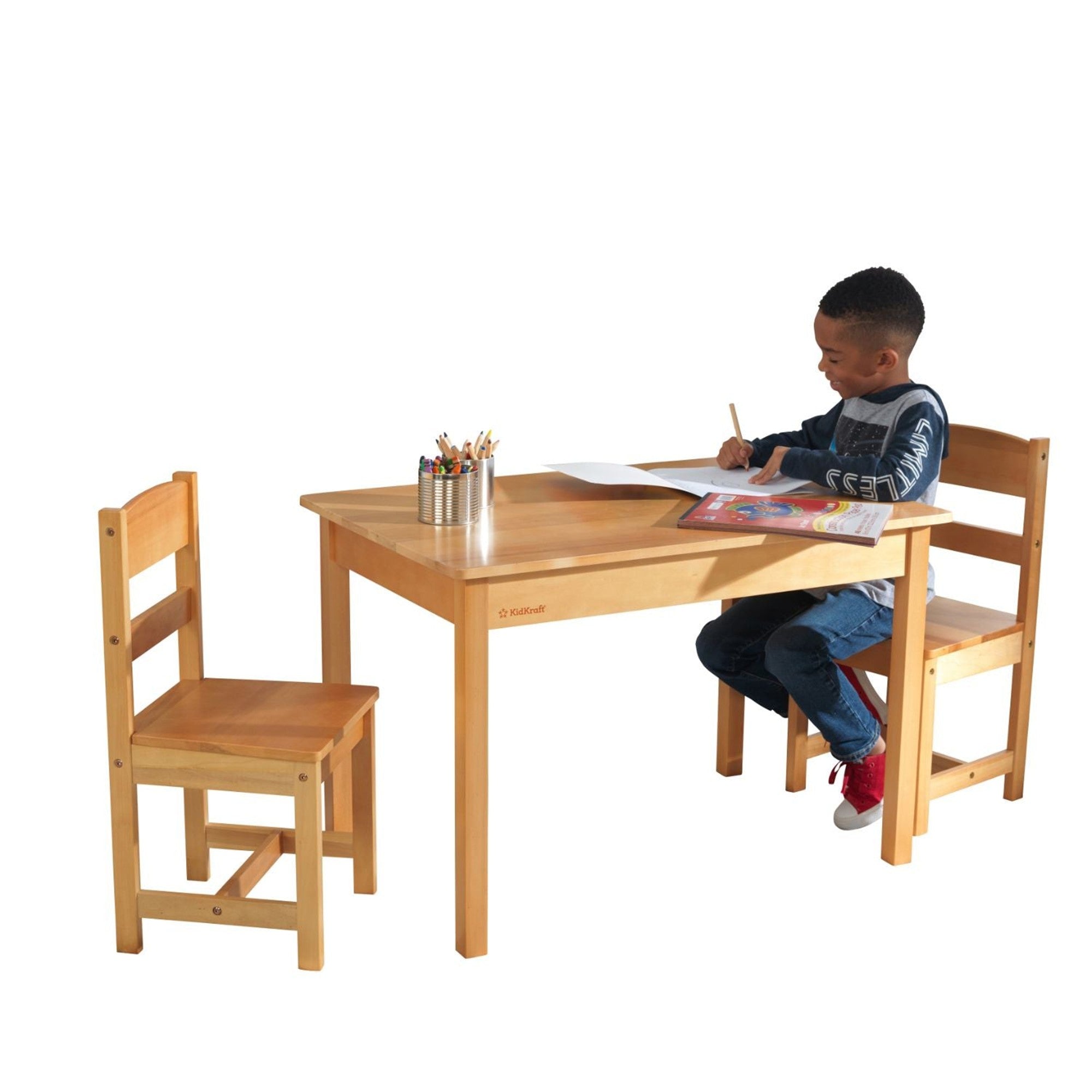 KidKraft Natural Wood Kids Table and Chairs Set - Rectangle Play Table with 2 Chairs for Toddlers - Perfect for Arts, Crafts, and Playroom Activities