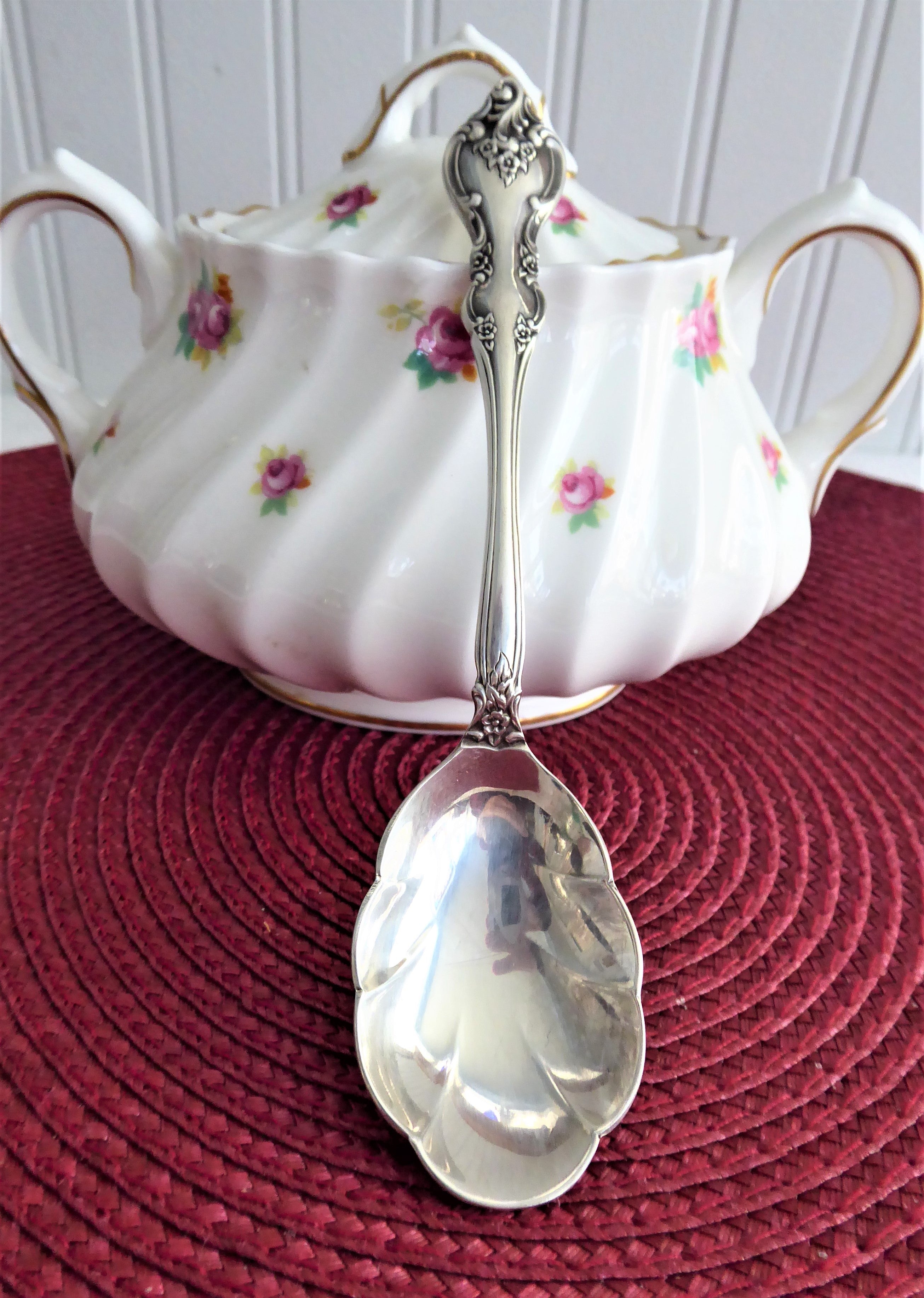 Vintage 1960s Orleans Silver Sugar Spoon with Elegant Floral Design - Antique Tea Spoon for Coffee, Dessert, and Afternoon Tea Parties