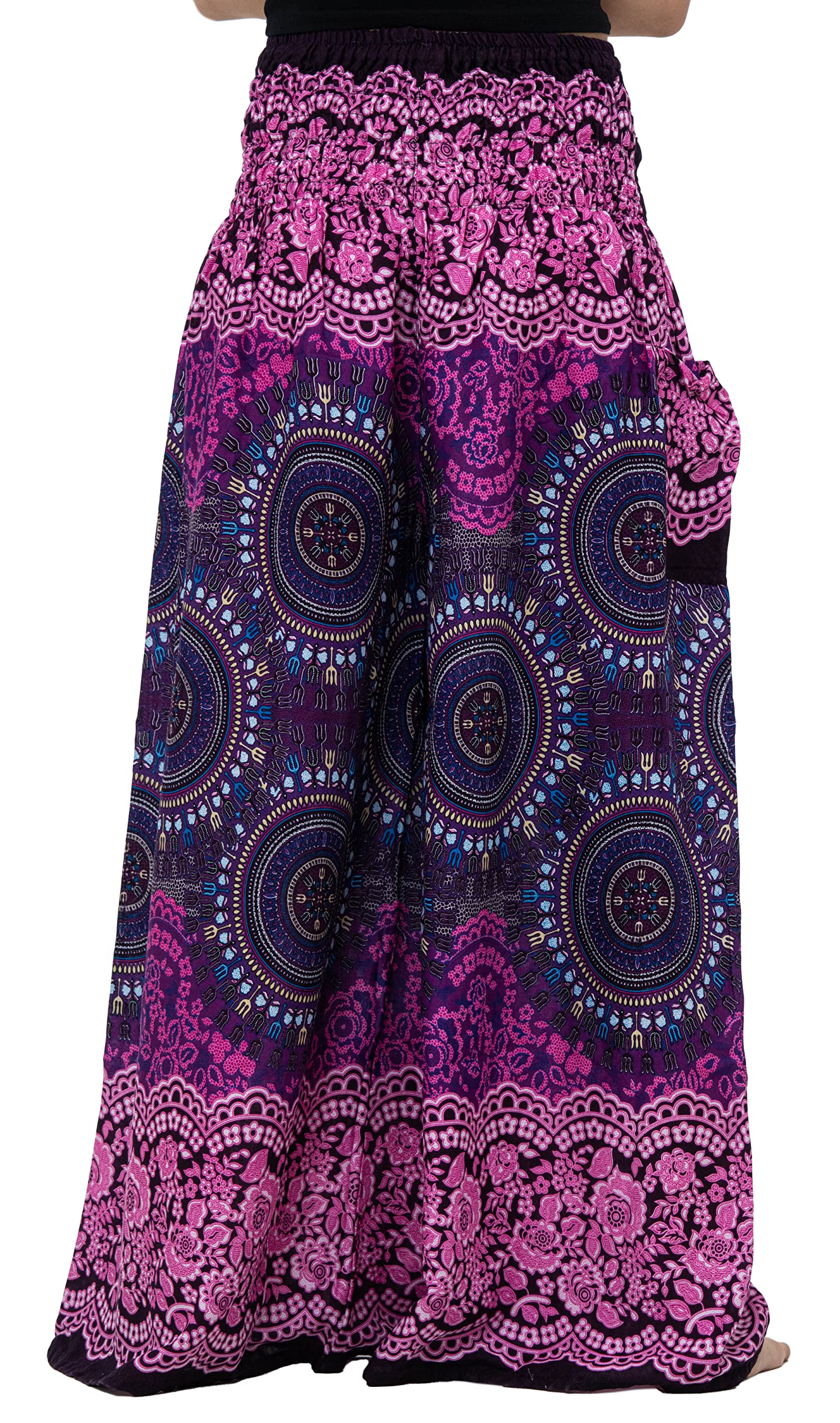 B BANGKOK PANTS - Women's Boho Palazzo Pants, Yoga Wide Leg Pants for Women, Comfortable Loose Flowery Trousers for Casual Wear, Lounge, Travel & Summer Outfits