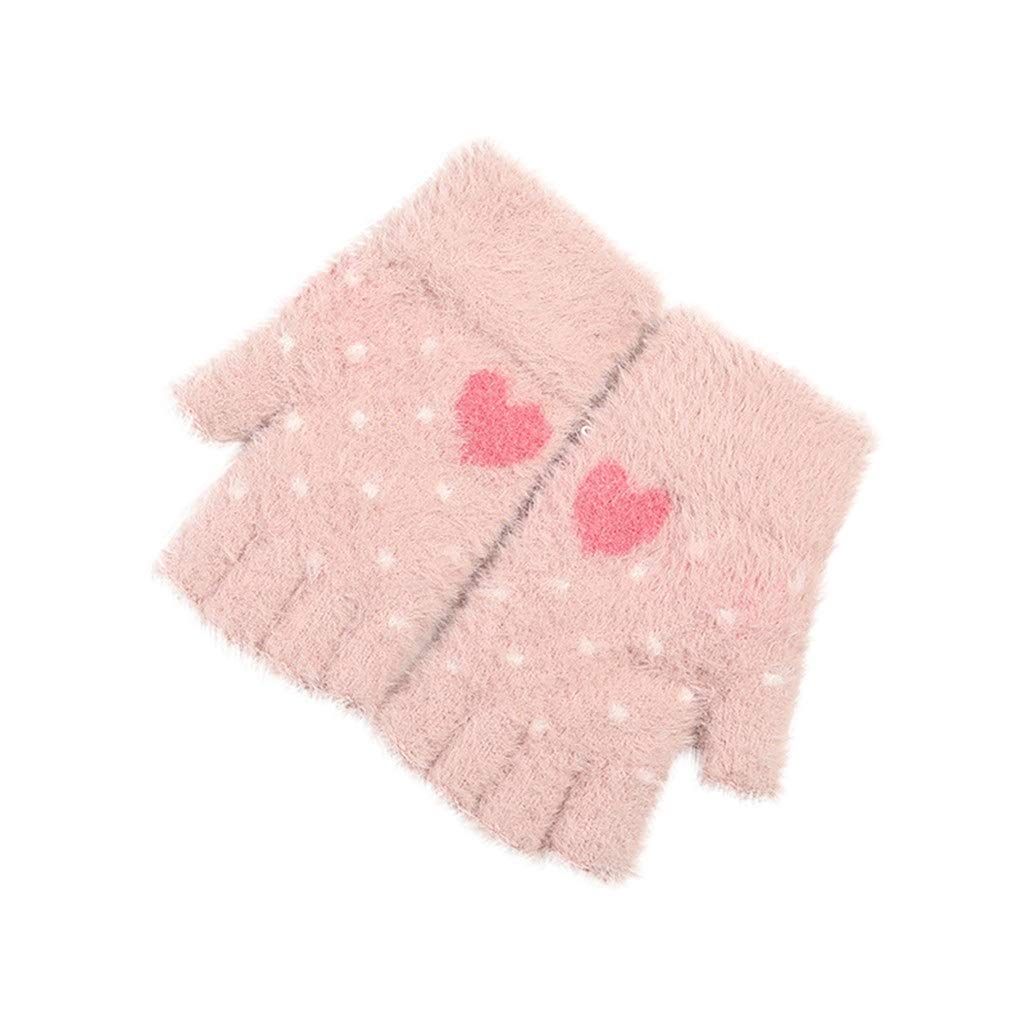 UXZDX CUJUX Women's Winter Fingerless Gloves - Soft Knitted Fluffy Dot Print Plush Paw Half Finger Mittens for Women & Girls | Perfect for Cold Weather, Outdoor Activities, and Fashion Accessories (Color: A)
