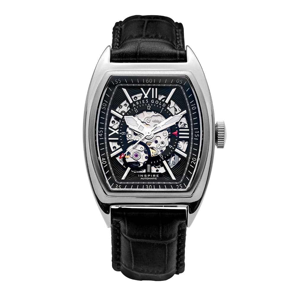 ARIES GOLD Automatic Infinum Cruiser Men's Watch - Gold Stainless Steel Case, Black Leather Strap (Model G 901A S BKR) - Perfect for Business, Formal Events & Everyday Wear