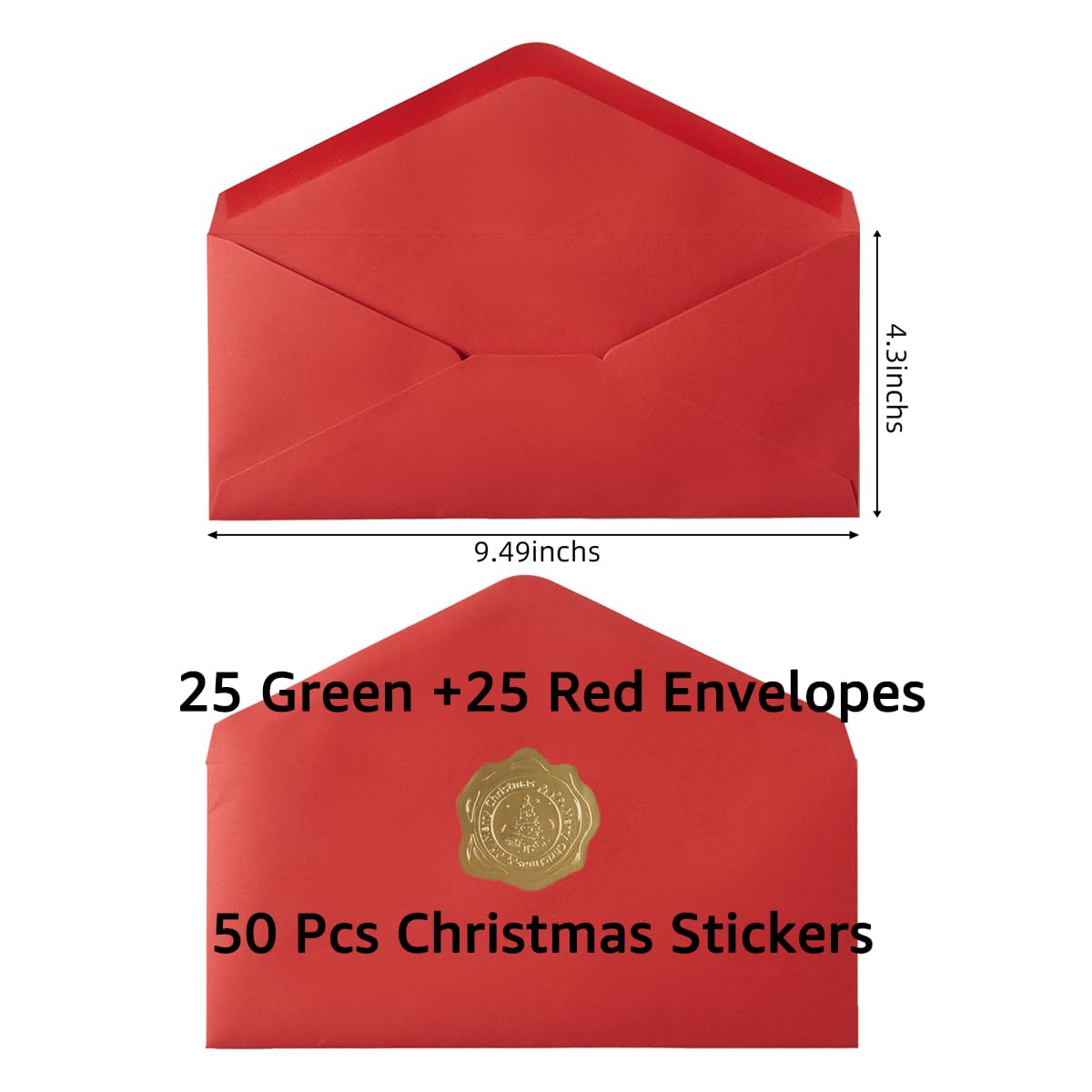 50 Pack Christmas #10 Business Envelopes - Red & Green for Office, Checks & Mailing