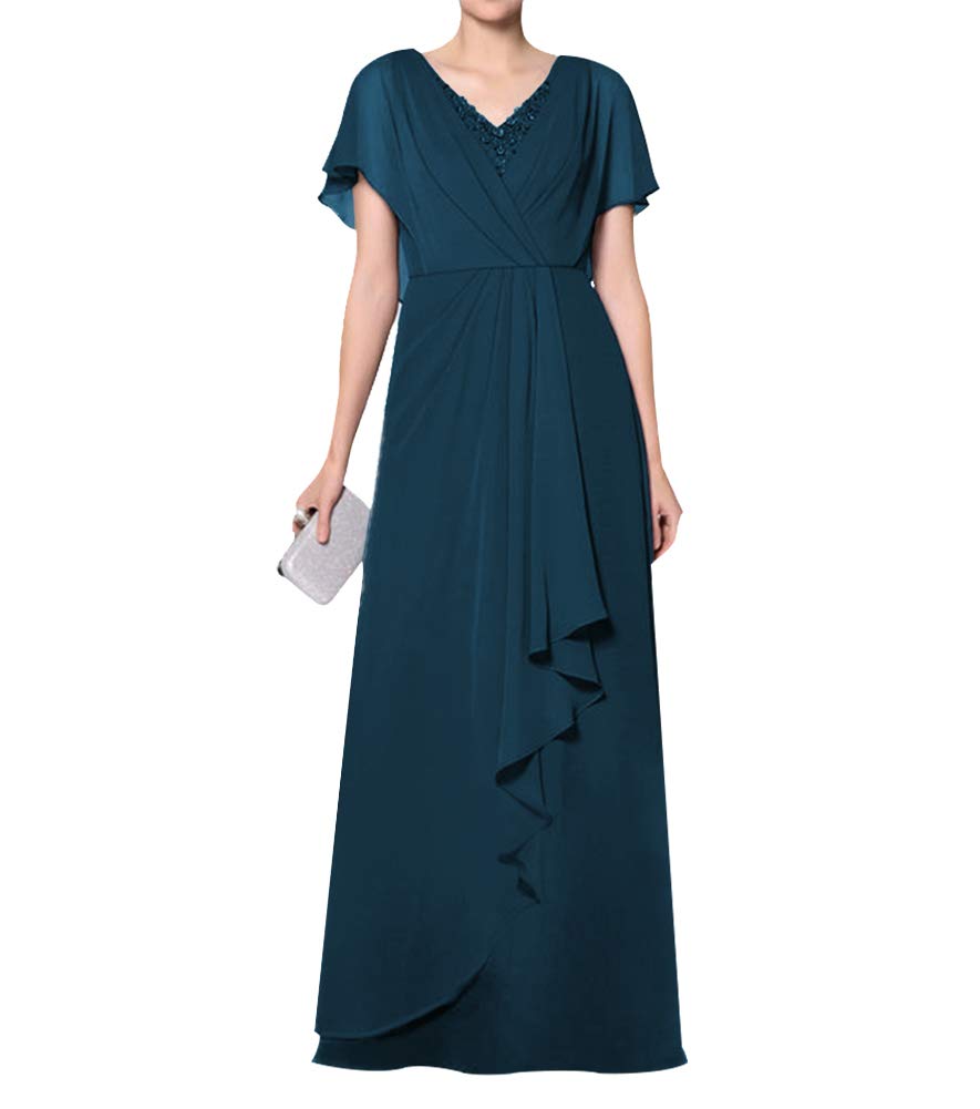 Elegant Mother of The Bride Dresses - Long Formal Evening Gown with V-Neck, Cloak, Ruffles & Beaded Sequins for Women | Perfect for Weddings, Galas & Special Occasions