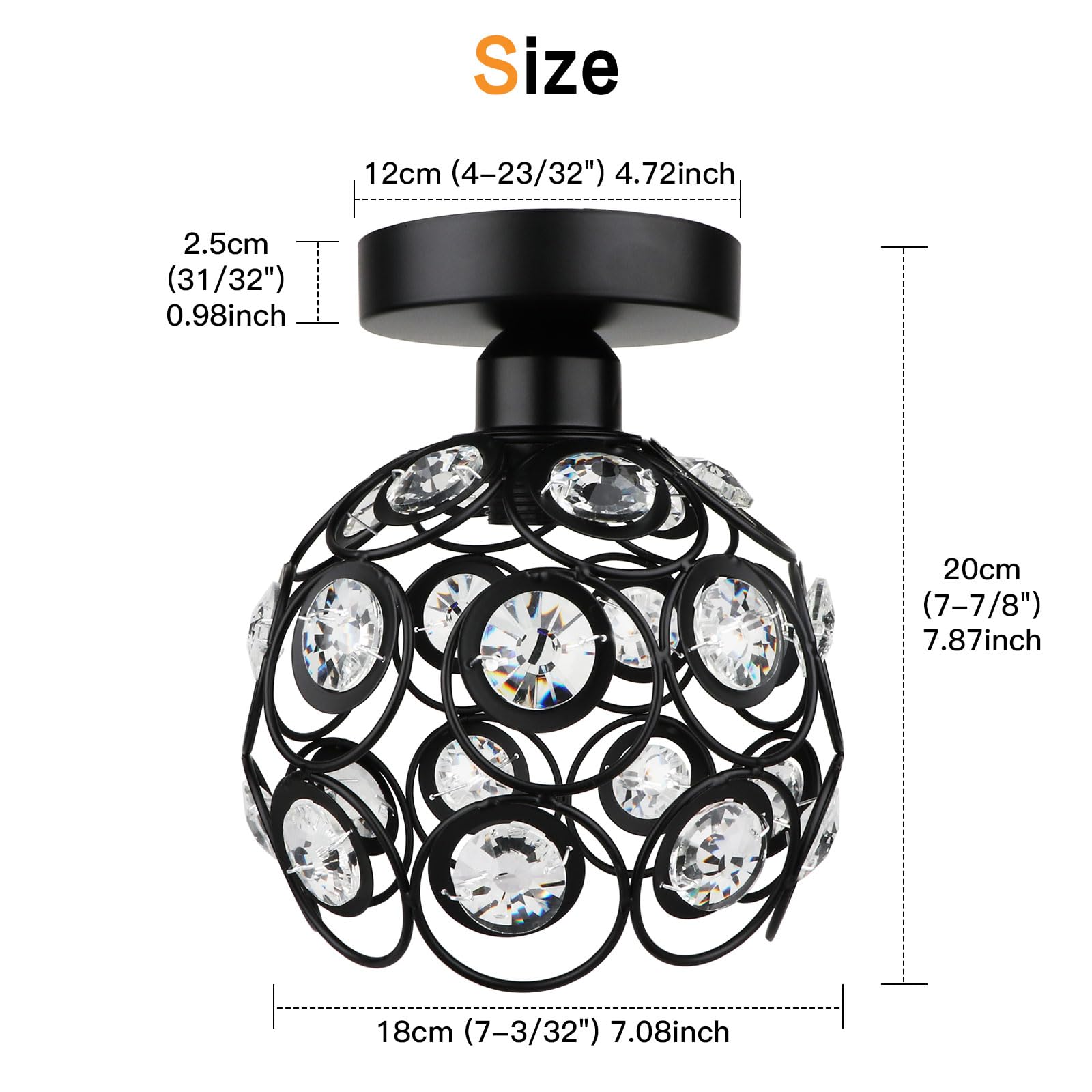 Elegant Black Mini Chandelier Light Fixture - Handmade Crystal Ceiling Lamp with Metal Frame | Semi-Flush Mount Hallway Lighting for Foyer, Entryway, Closet & Indoor Spaces | Perfect for Home Decor, Dining Room Ambiance & Bedroom Accent Lighting