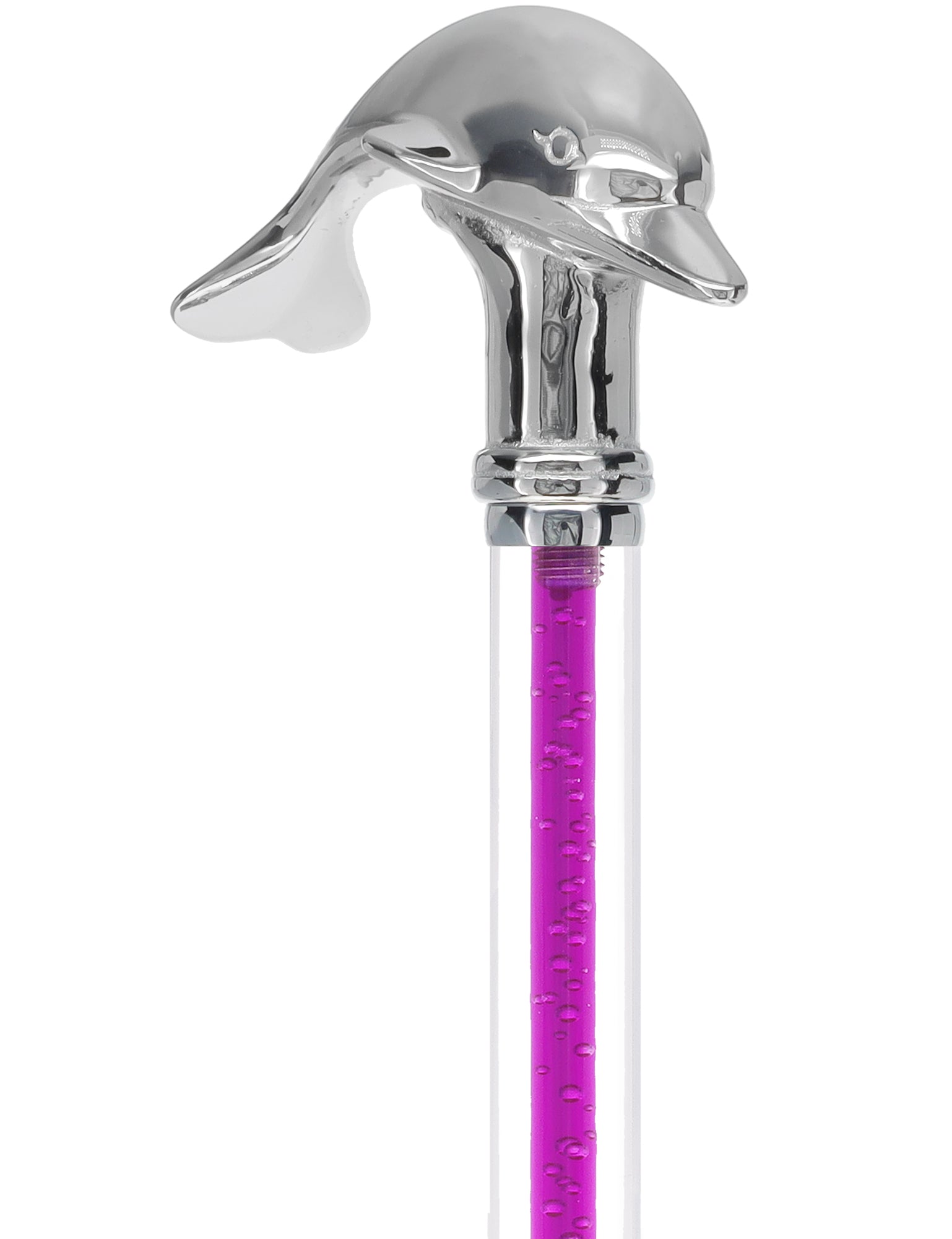 Elegant Chrome Dolphin Walking Cane with Color Crystal Handle & Invisible Acrylic Shaft - Fashionable Mobility Aid for Seniors & Disabled - Perfect for Daily Use, Travel & Gift Giving