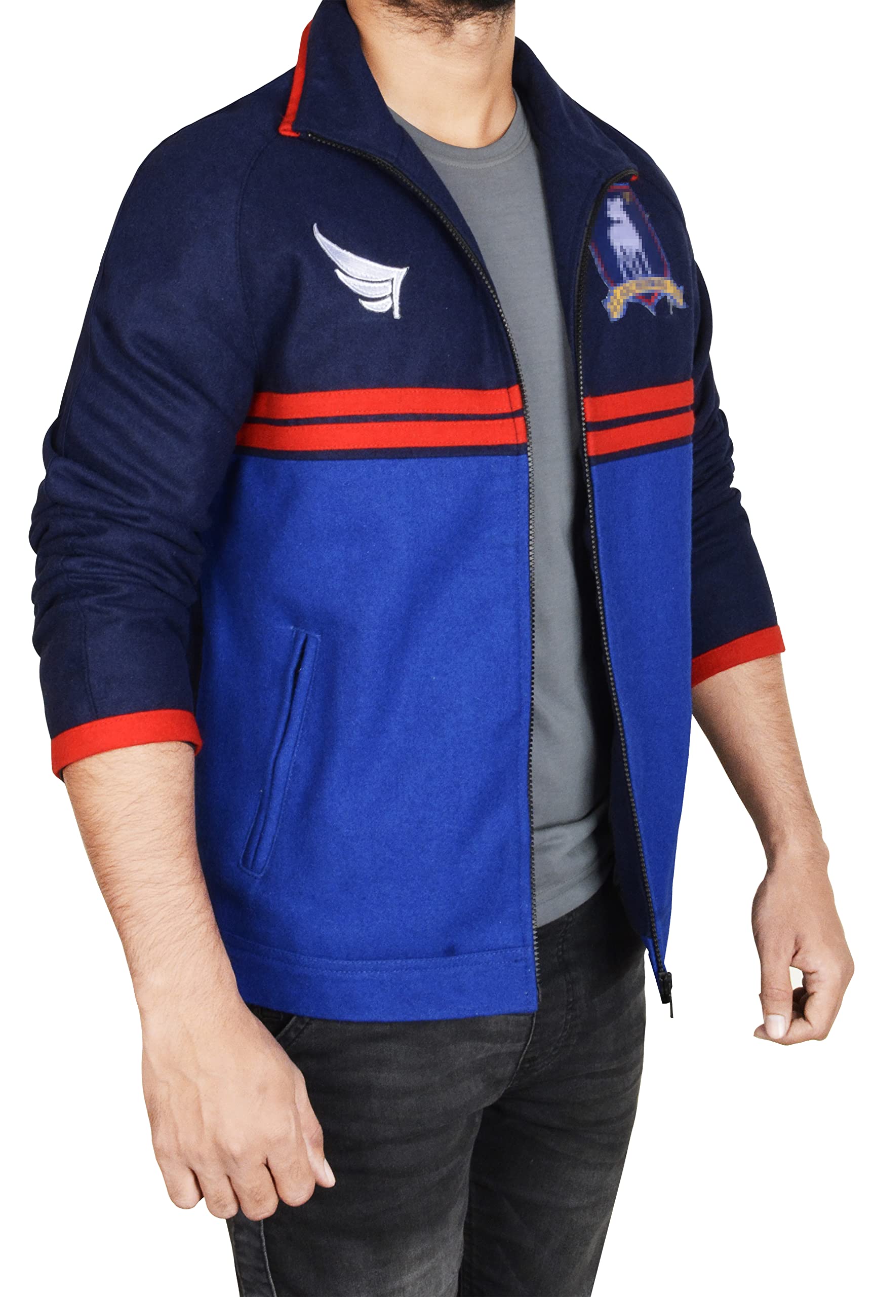 Ted Track Jacket Active Sweater - Jason Sudeikis Inspired Sports Coat - Blue Wool Football Coach Jacket for Men | Perfect for Casual Wear, Game Days & Outdoor Activities