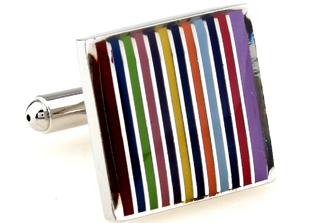 MRCUFF Rainbow Cufflinks Set - Elegant Stainless Steel Dress Accessories with Gift Box & Polishing Cloth | Perfect for Weddings, Prom, Business Meetings & Formal Occasions