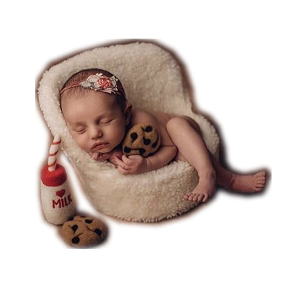 Handmade Wool Milk Cookie Photography Props for Newborn Babies - 2PCS Set | Cute Mini Baby Photo Shoot Accessories for Newborn Photography & First Birthday Decor