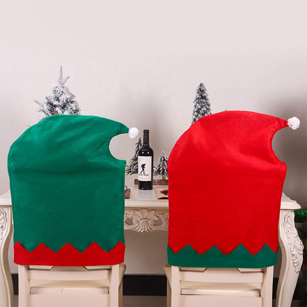 BESPORTBLE 4-Piece Christmas Dining Chair Covers Set - Santa Hat Design, Green Kitchen Chair Slipcovers for Holiday Decor (Perfect for Christmas Parties, Dining Room & Kitchen Decorations)