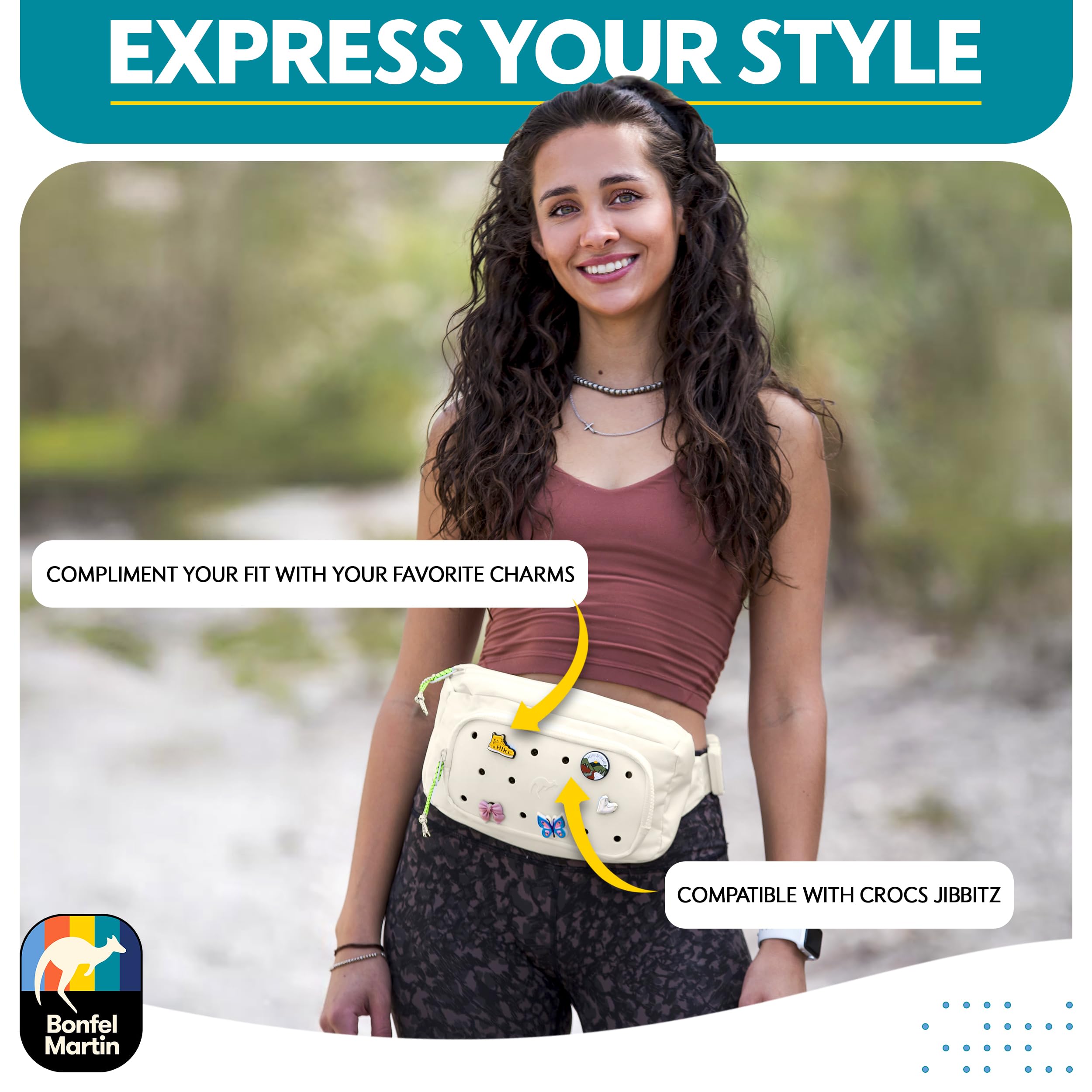 Insulated Fanny Pack for Women & Men - Adjustable Waist Bag with Custom Charm Panel - Travel, Hiking & Gym Crossbody Bag - Fashionable Unisex Hip Pack (Cream White) - Perfect for Outdoor Adventures, Workouts & Daily Errands