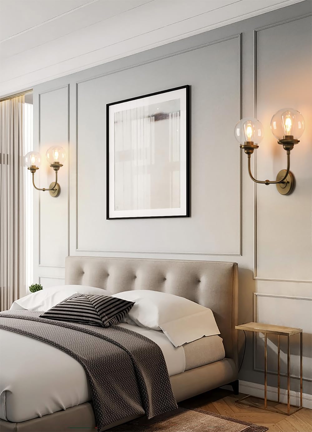PERMO Modern Double Sconce Light - Antique Brass 2-Light Wall Sconce with 5.9