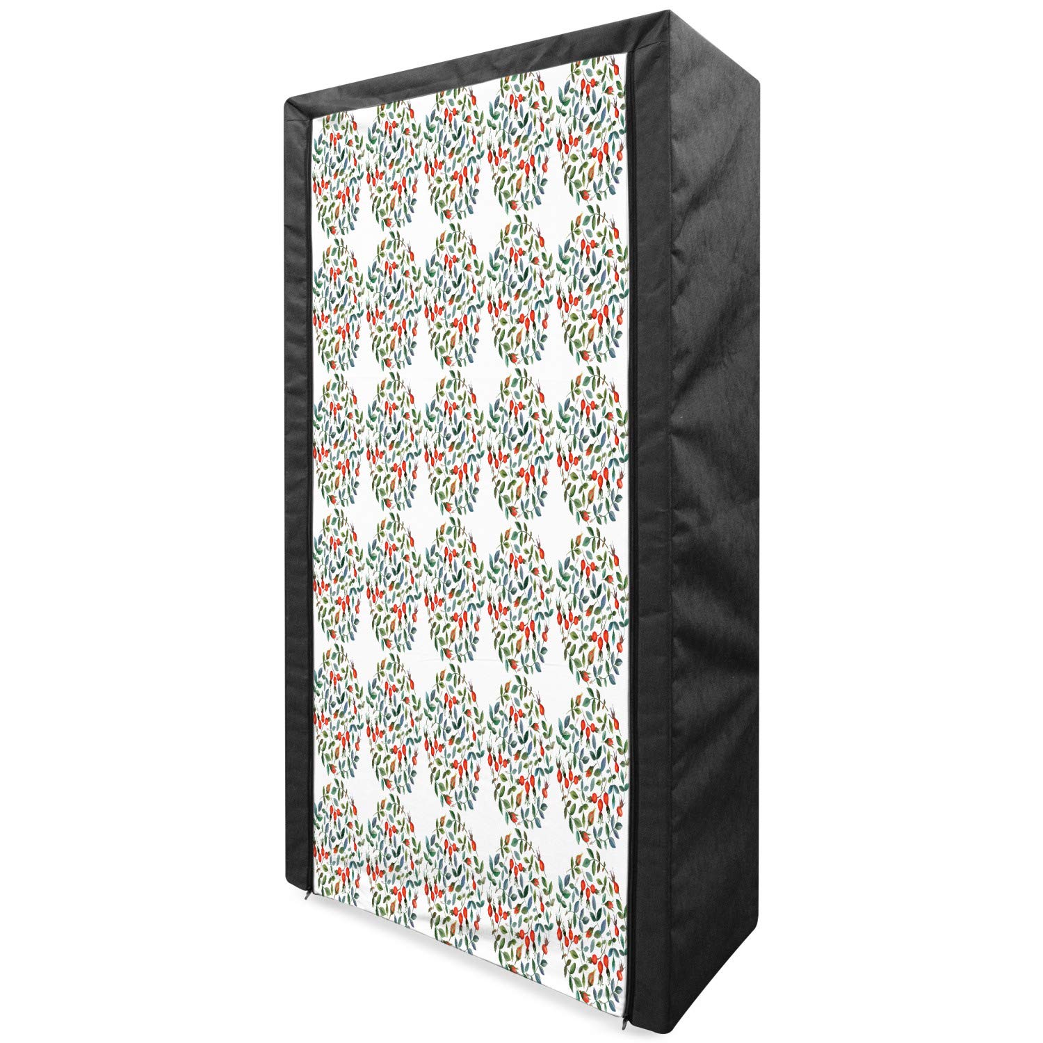 Ambesonne Portable Fabric Wardrobe - Watercolor Berry Fruit & Green Leaves Design, 33.5