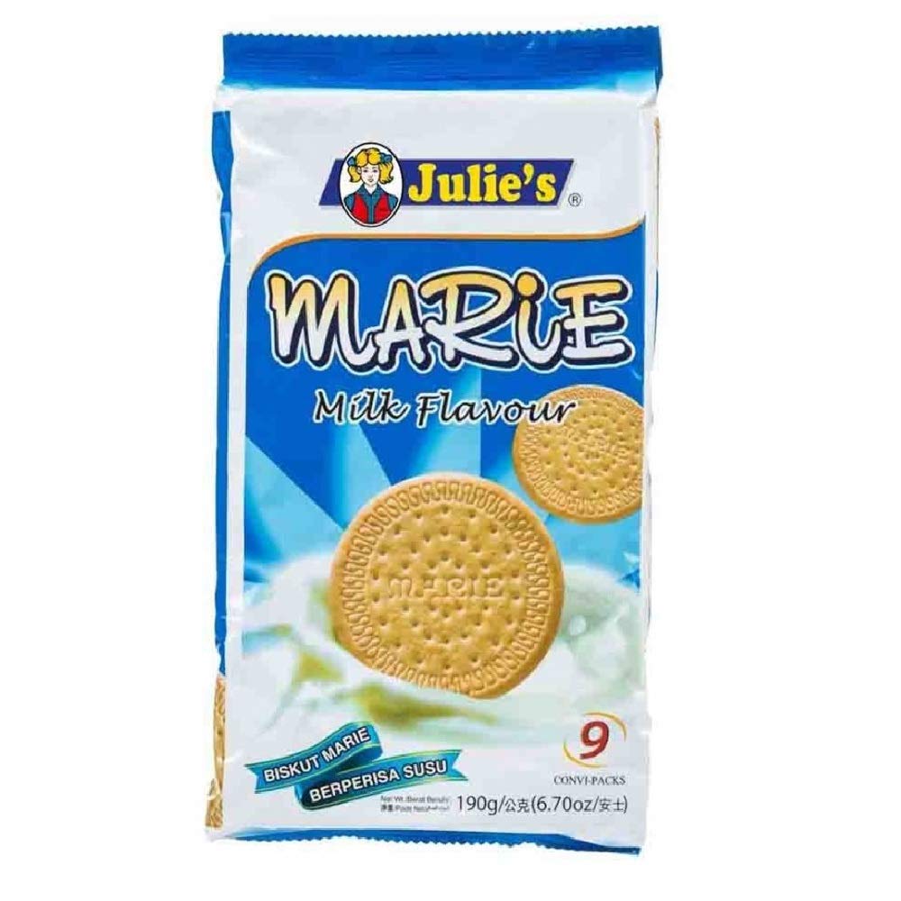 Julie's Marie Milk Flavor Biscuits 190g (9 Pack) - Delicious Malaysian Cookies for Tea Time, Snacking & Gift Giving