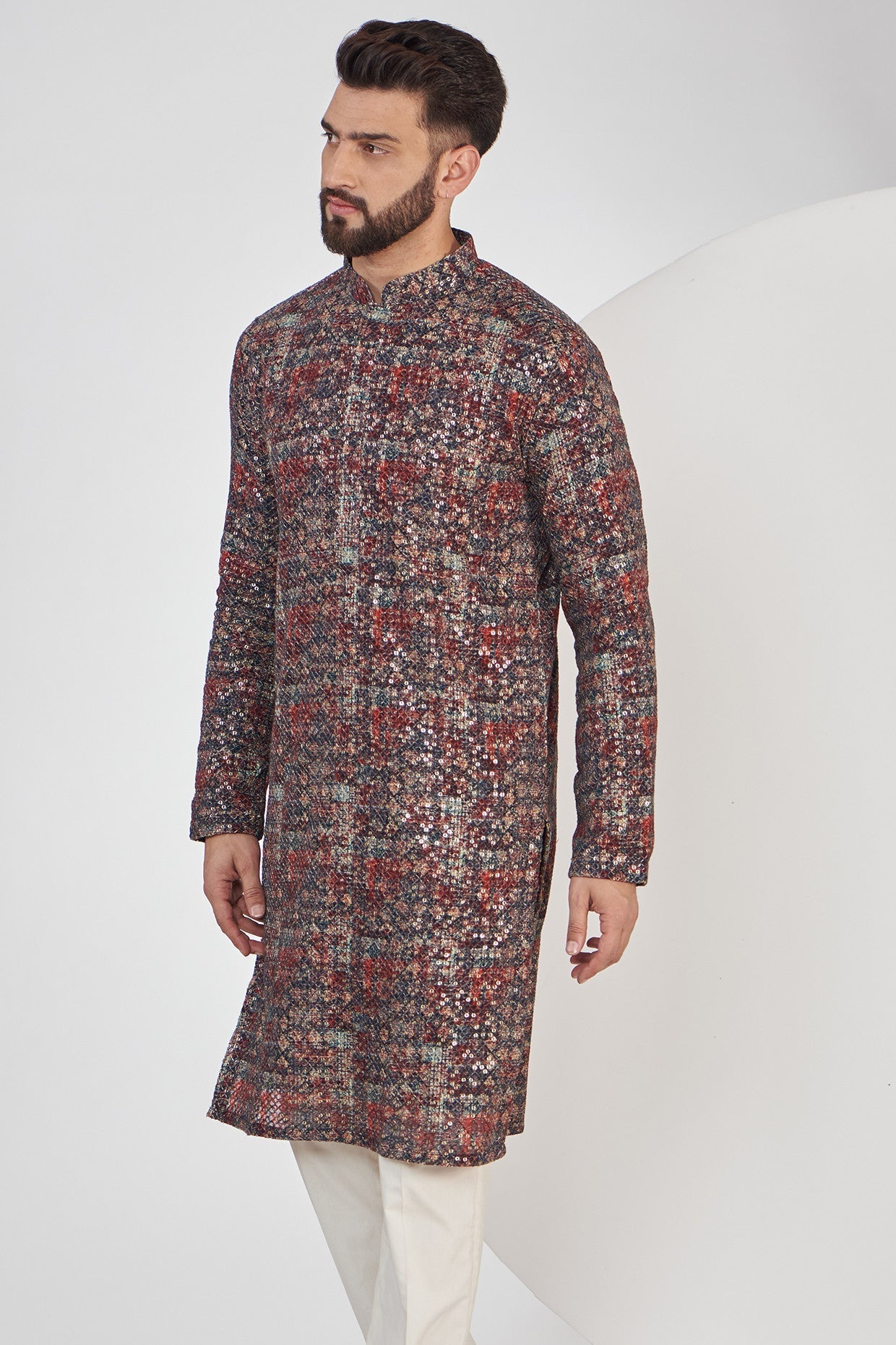 Stylish Multi-Color Embroidered Kurta with Sparkling Sequins - Perfect for Festivals, Weddings & Ethnic Fashion
