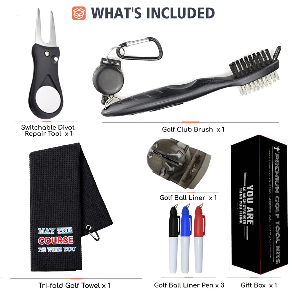 **Premium Golf Accessories for Men - Funny Dad Gifts, Golf Towel, Club Cleaner & Divot Repair Tool | Perfect for Golfers, Father's Day & Course Maintenance**