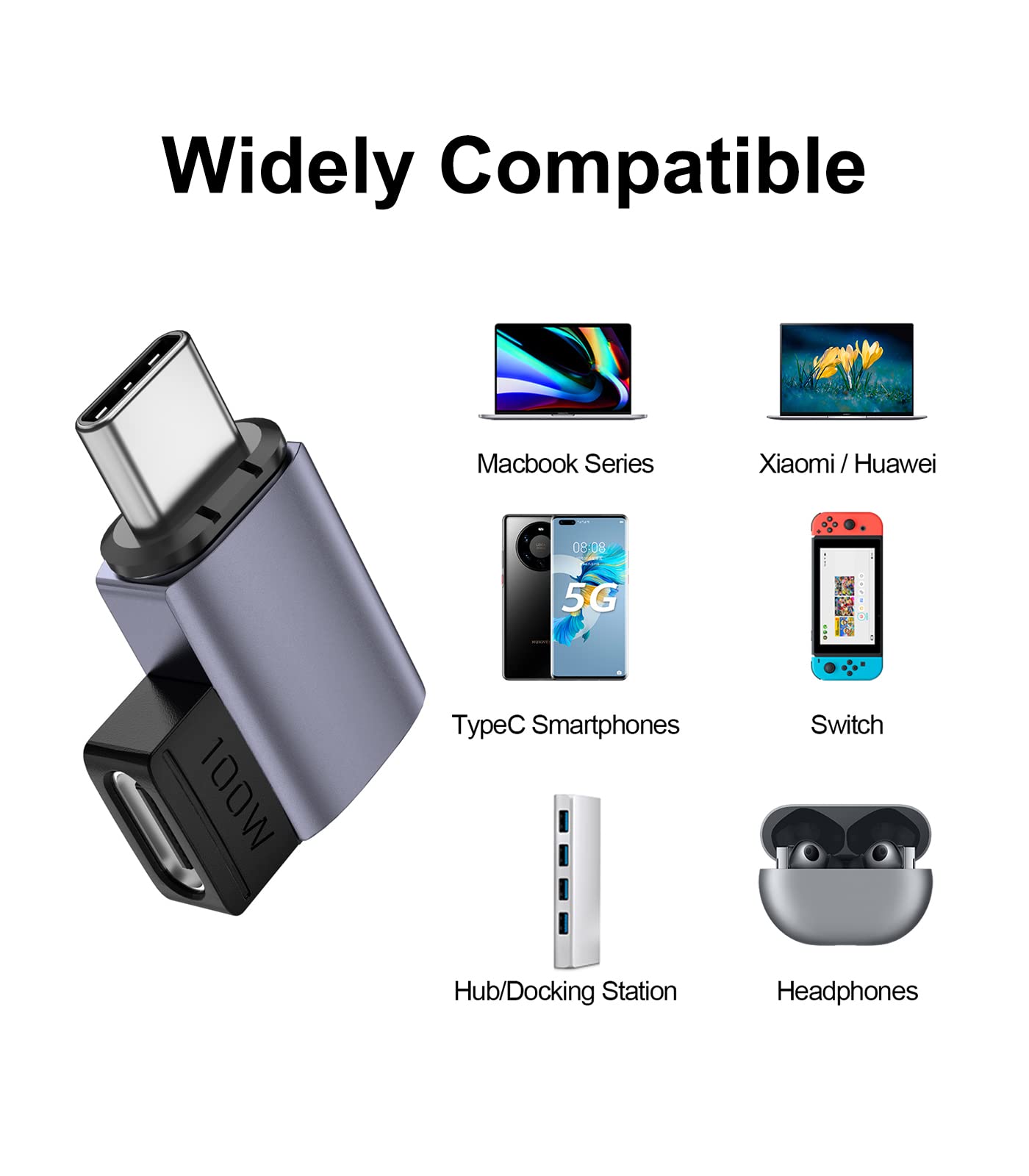 100W USB C Magnetic Adapter [2-Pack] - USB C to USB C Fast Charging Cable with 20V/5A Power Delivery, Compatible with MacBook Pro/Air, iPad, iPhone & Thunderbolt 3 Devices - Perfect for Travel, Office & Home Charging