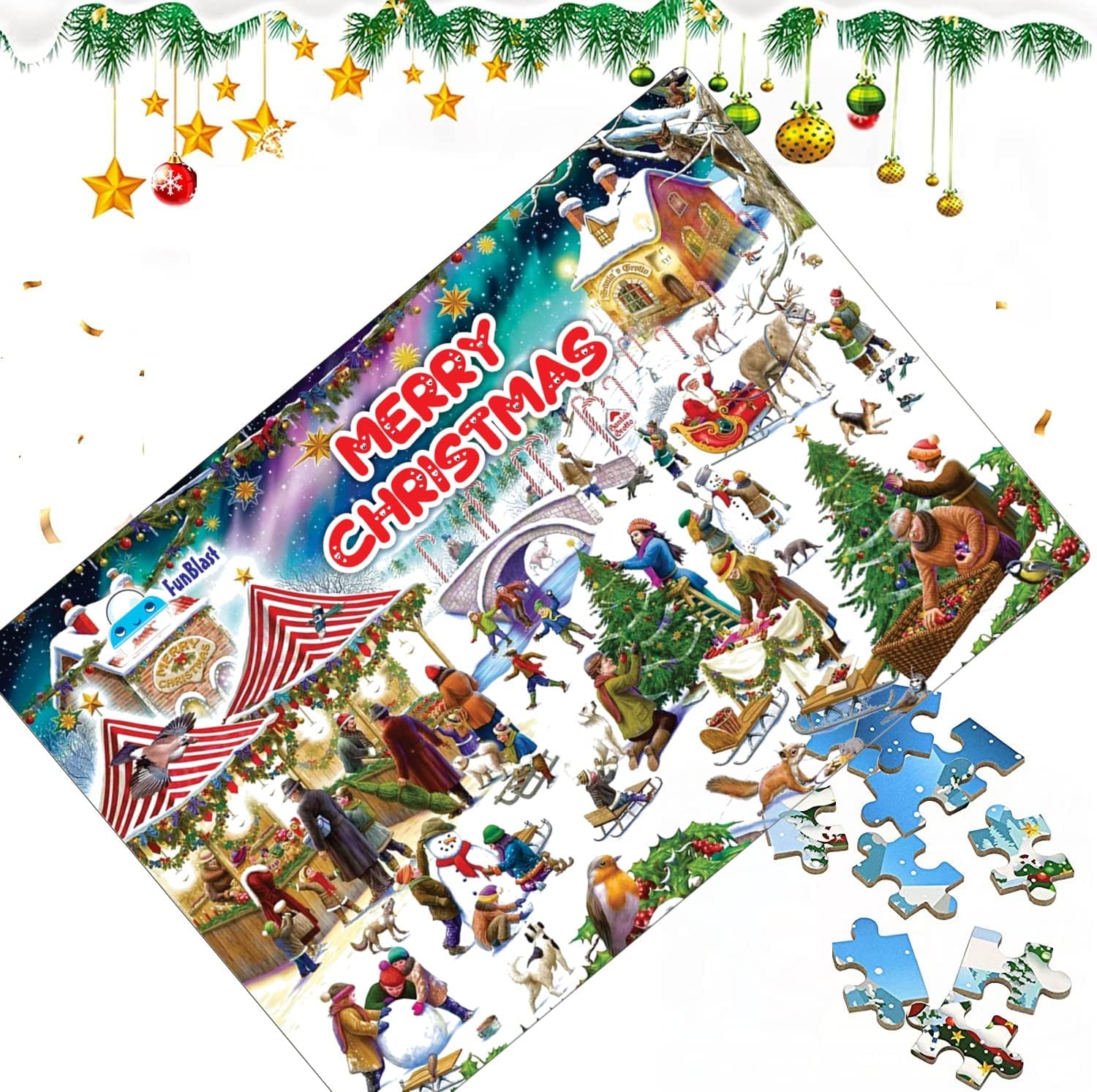 FunBlast Christmas Jigsaw Puzzle for Kids Ages 5+ | 30X22 cm Educational Toy | Holiday Family Game & Gift Idea for Boys and Girls | Perfect for Indoor Play, Birthday Parties & Christmas Stocking Stuffers