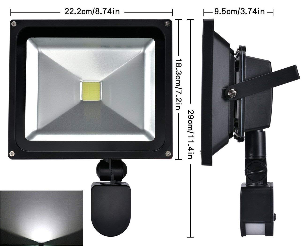 20W & 30W LED Motion Sensor Flood Lights Outdoor - Waterproof Security Lighting for Garage, Yard, Patio, Pathway & Porch - Daylight White, US Plug (2-Pack) - Perfect for Home Security & Nighttime Illumination