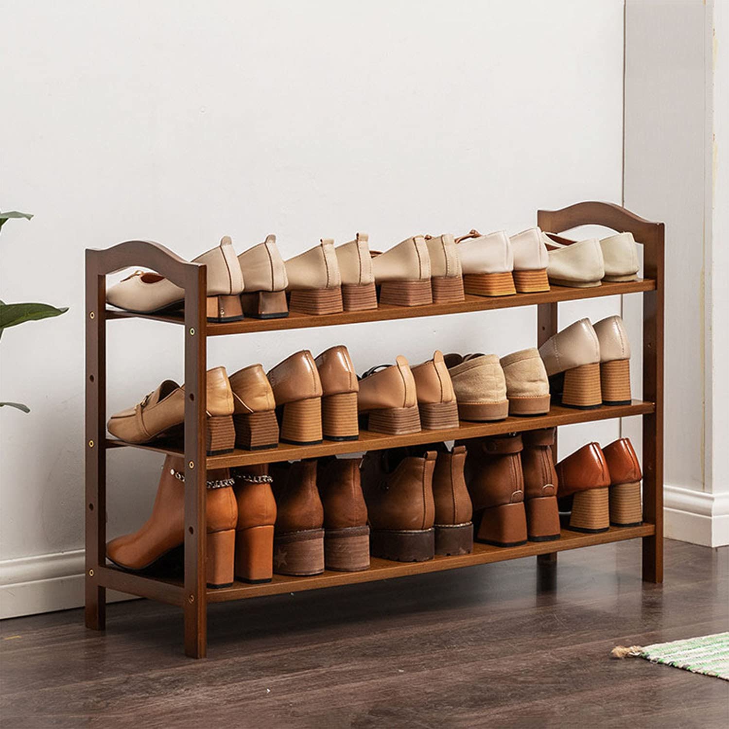 MIAOZHANG Adjustable Stackable 3-Tier Bamboo Shoe Rack - Holds 15 Pairs of Shoes, Brown, 80cm - Space Saving Shoe Organizer for Hallway, Closet & Entryway Storage